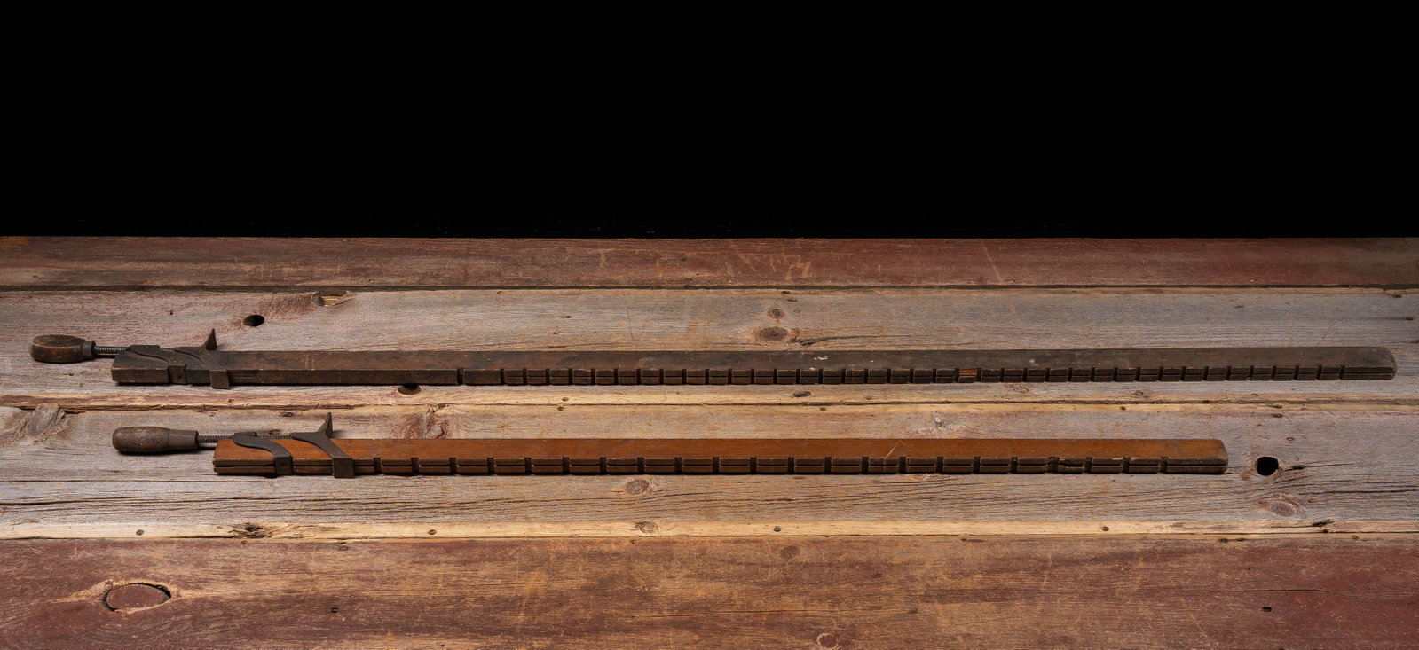Pair of Wooden Bar Clamps: **NOTE: Any shipping quotes provided on this screen or on your Live Auctioneers invoice are provided by Live Auctioneers. In-house shipping is available on all lots. For in-house shipping quotes,