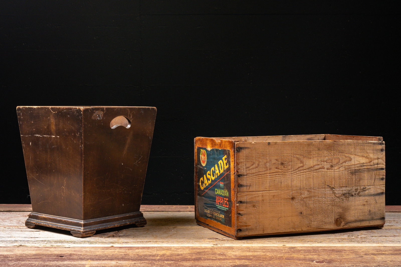 Early- Mid Cent. Wood Wastebasket and Apple Crate (1 of 8)