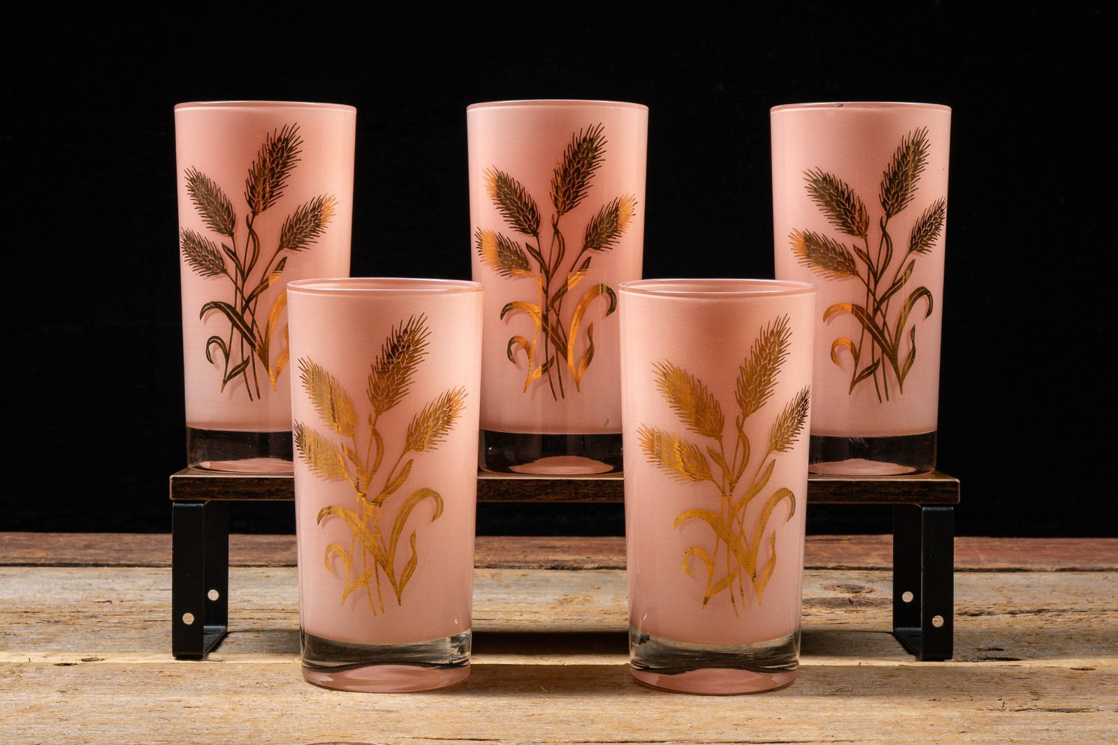 Lot of 5 Mid-C. Modern Sheaves of Wheat Tumblers: **NOTE: Any shipping quotes provided on this screen or on your Live Auctioneers invoice are provided by Live Auctioneers. In-house shipping is available on all lots. For in-house shipping quotes, plea