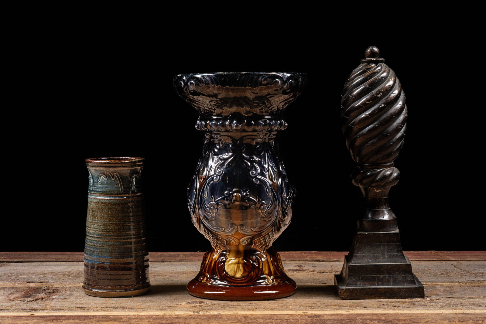 Decorative Pottery and Architectural Finial Group: **NOTE: Any shipping quotes provided on this screen or on your Live Auctioneers invoice are provided by Live Auctioneers. In-house shipping is available on all lots. For in-house shipping quotes, plea