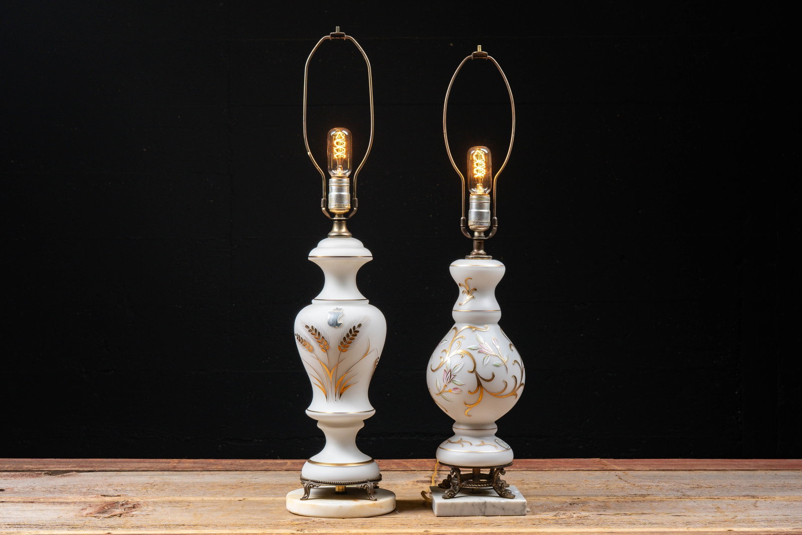 Lot of 2 Bavarian Triplex Style Lamps, c. 1950s: **NOTE: Any shipping quotes provided on this screen or on your Live Auctioneers invoice are provided by Live Auctioneers. In-house shipping is available on all lots. For in-house shipping quotes, plea