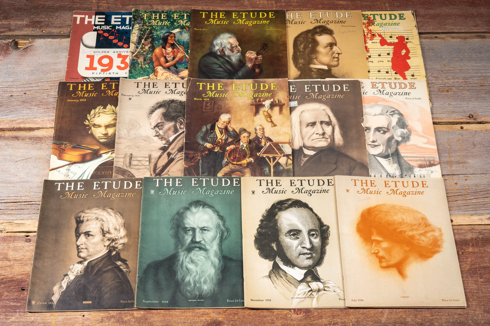 Lot of 14 -The Etude- Magazine: 1932, 1933, 1934: **NOTE: Any shipping quotes provided on this screen or on your Live Auctioneers invoice are provided by Live Auctioneers. In-house shipping is available on all lots. For in-house shipping quotes, plea