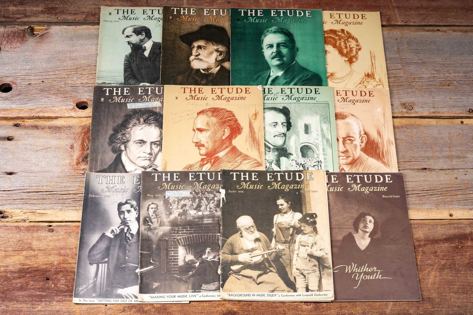 Lot of 12 -The Etude- Magazine: 1935, 1936: **NOTE: Any shipping quotes provided on this screen or on your Live Auctioneers invoice are provided by Live Auctioneers. In-house shipping is available on all lots. For in-house shipping quotes, plea