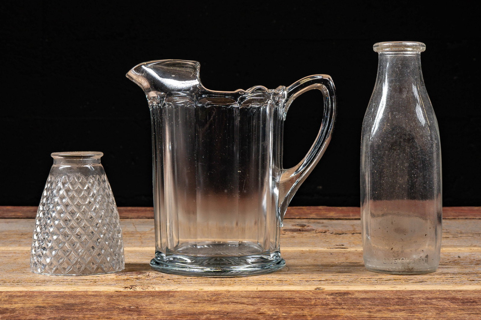 Lot of Domestic Glass- Bottle, Shade and Pitcher (1 of 7)