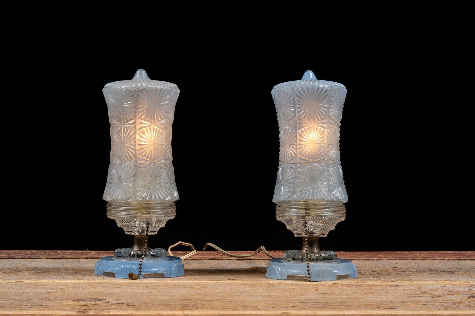 Pair of Powder Blue Glass Boudoir Lamps: **NOTE: Any shipping quotes provided on this screen or on your Live Auctioneers invoice are provided by Live Auctioneers. In-house shipping is available on all lots. For in-house shipping quotes, plea