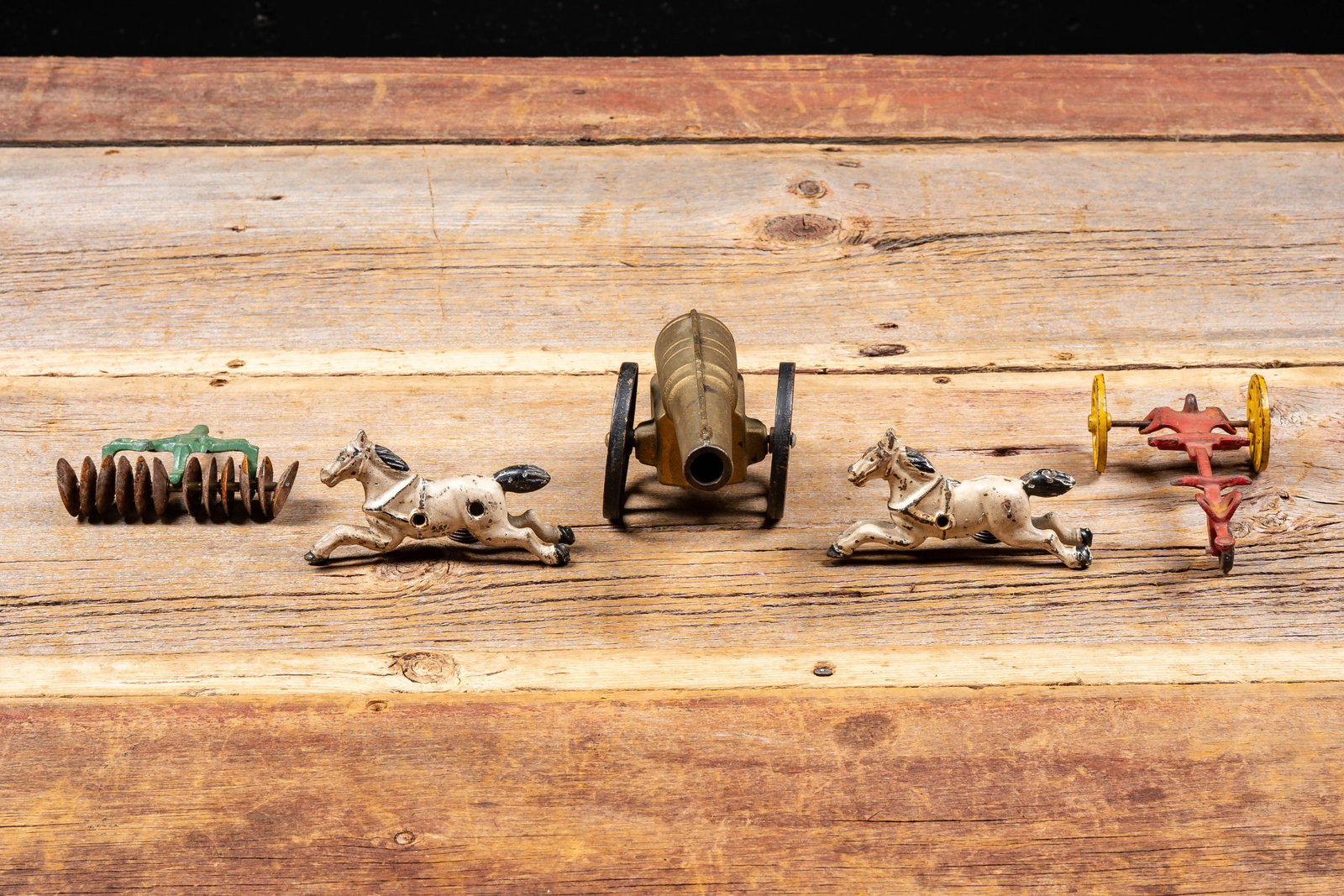 Lot of Cast Iron Toys Cannon and Farm Implements (1 of 6)