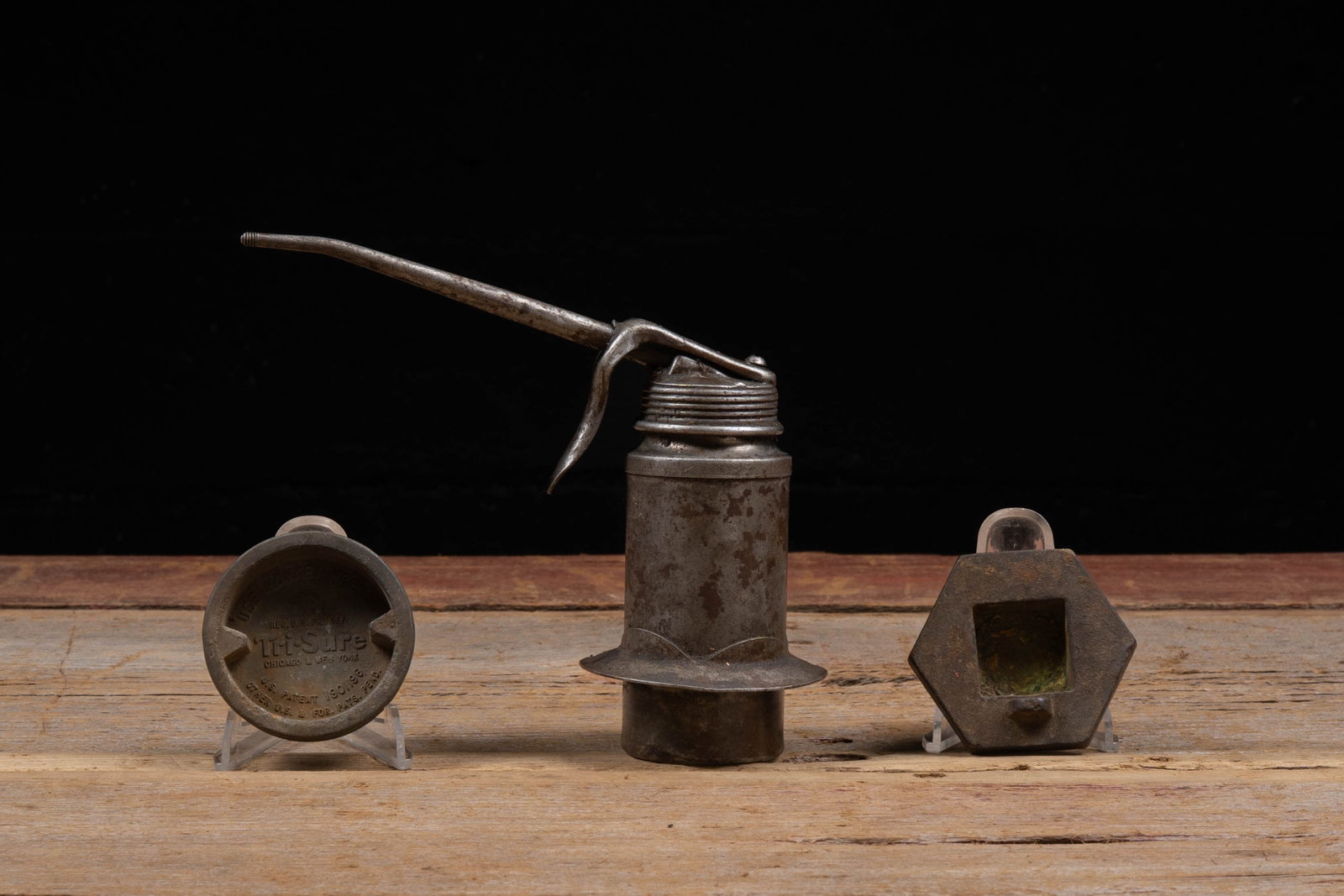 Plews Oil Can with Tri-Sure Vessel Caps: **NOTE: Any shipping quotes provided on this screen or on your Live Auctioneers invoice are provided by Live Auctioneers. In-house shipping is available on all lots. For in-house shipping quotes, plea