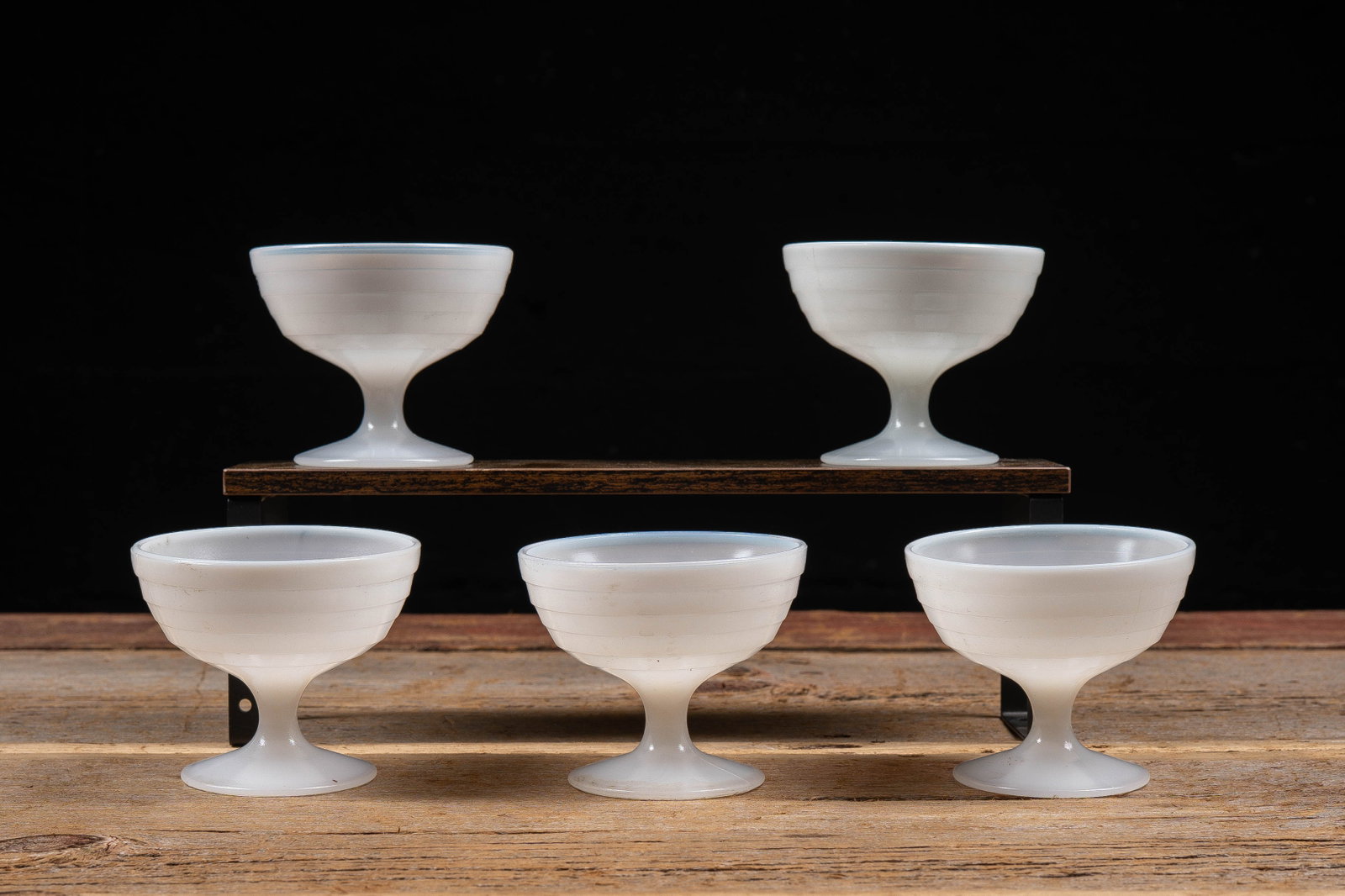 Set of Five White Milk Glass Sherbet Cups: **NOTE: Any shipping quotes provided on this screen or on your Live Auctioneers invoice are provided by Live Auctioneers. In-house shipping is available on all lots. For in-house shipping quotes, plea