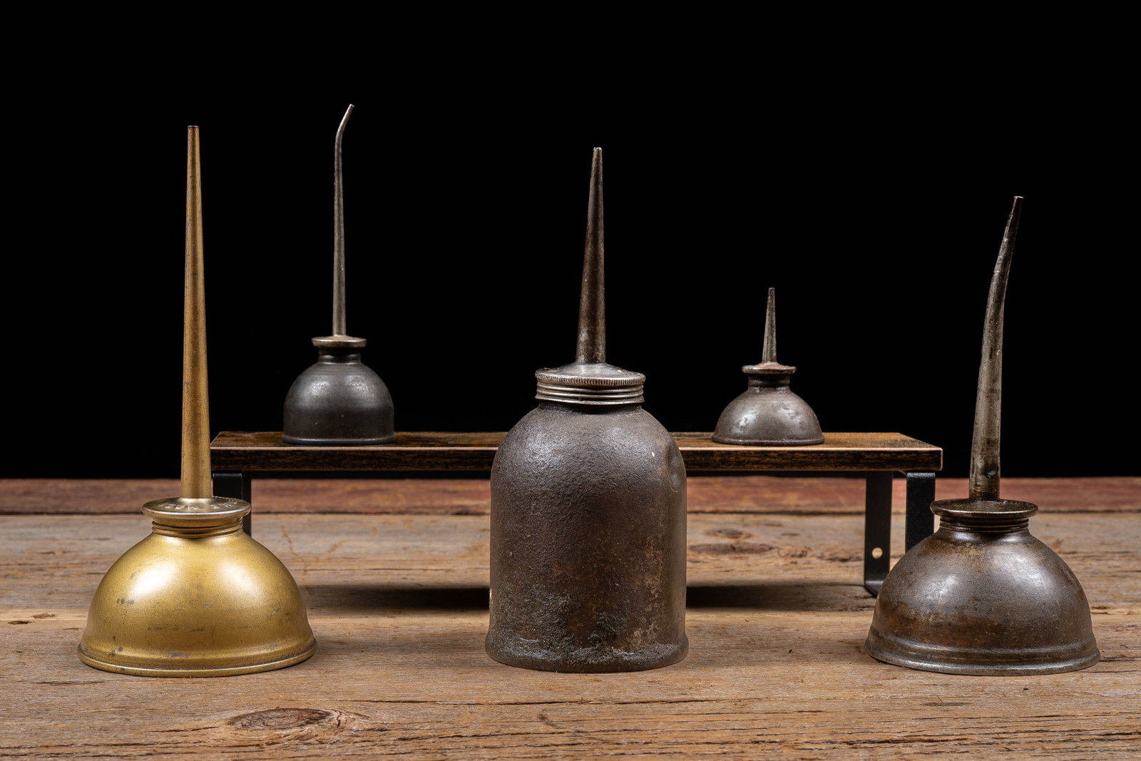 Lot of 5 Vintage Oil Cans: **NOTE: Any shipping quotes provided on this screen or on your Live Auctioneers invoice are provided by Live Auctioneers. In-house shipping is available on all lots. For in-house shipping quotes, plea