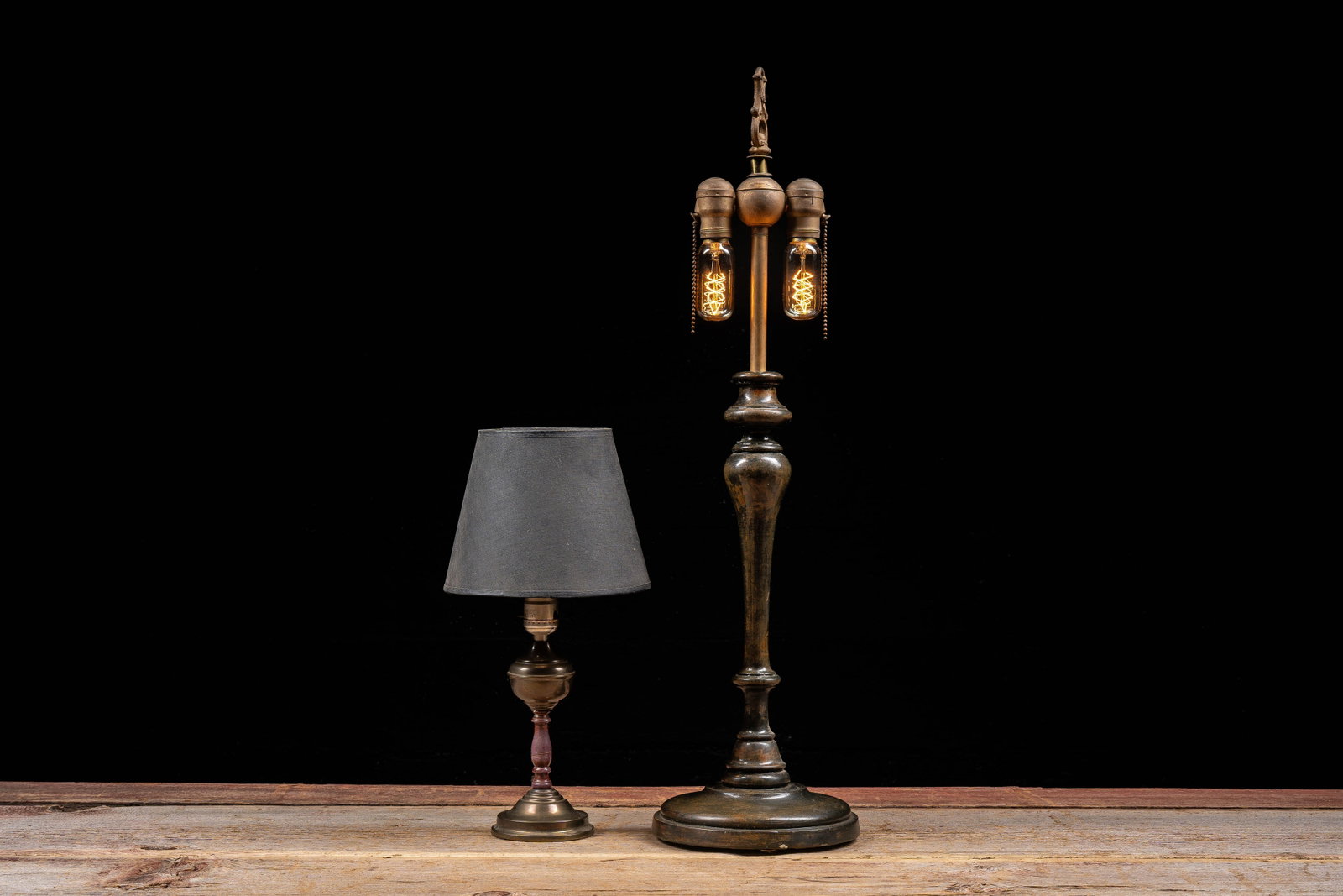 Dual Socket Wood Lamp with Brass Tone Lamp: **NOTE: Any shipping quotes provided on this screen or on your Live Auctioneers invoice are provided by Live Auctioneers. In-house shipping is available on all lots. For in-house shipping quotes, plea