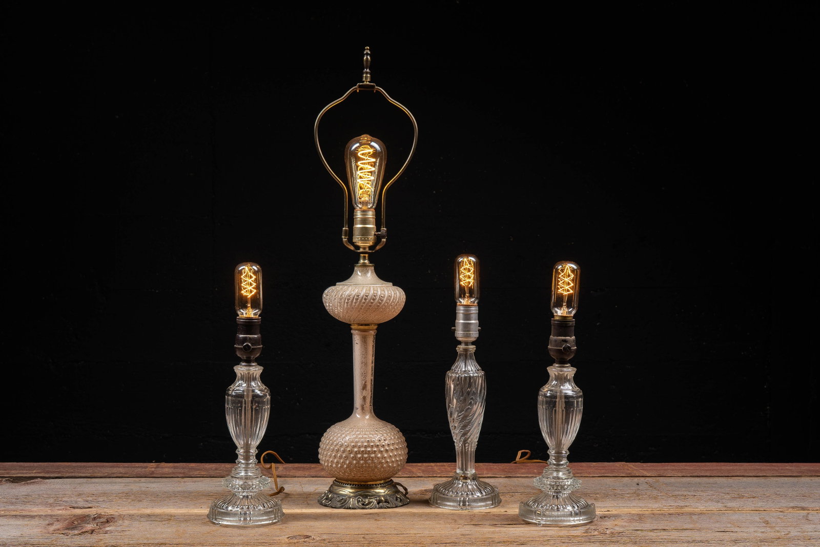 Hobnail Lamp with Three Glass Lamps (1 of 4)