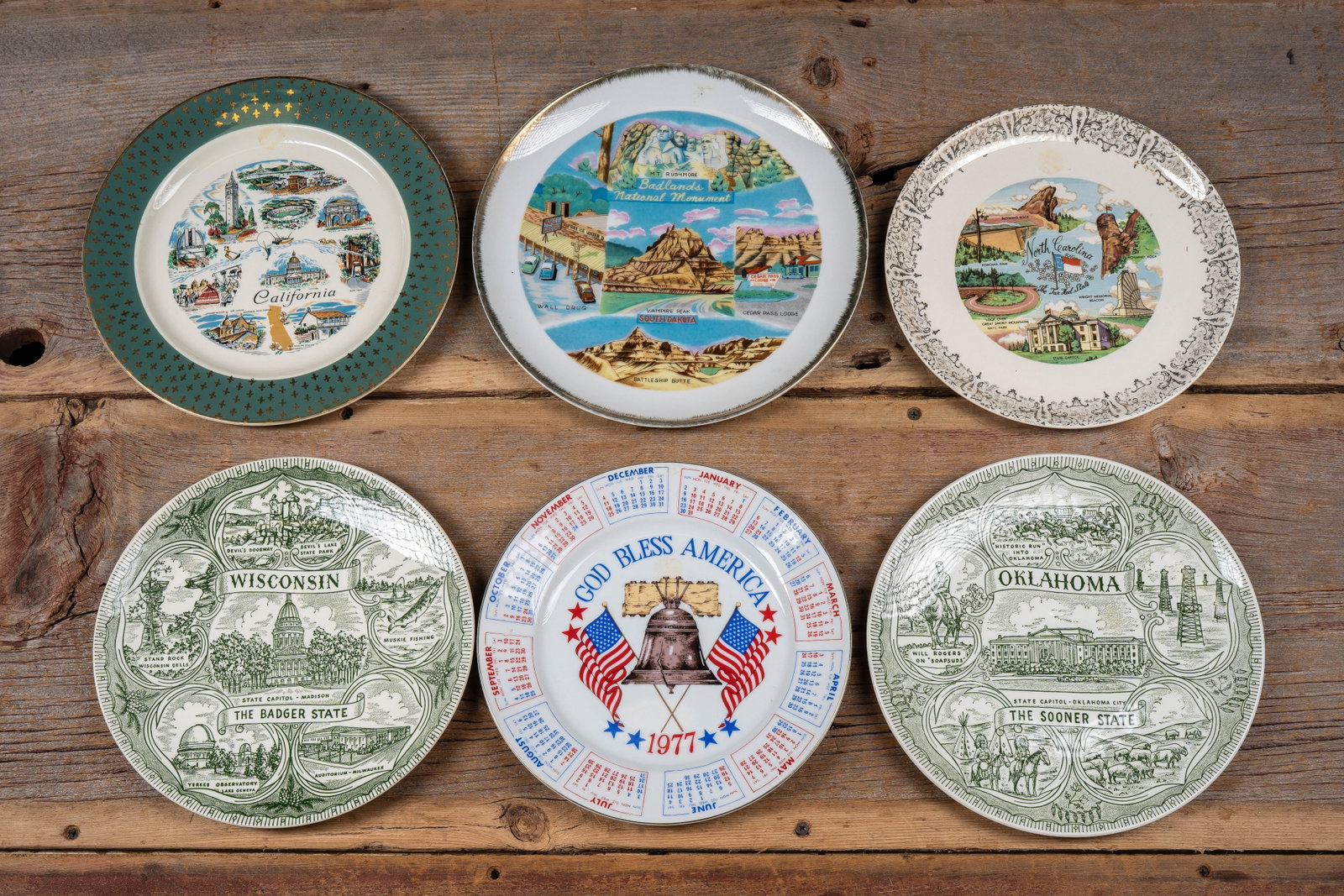 lot of 6 State Souvenir Plates and Calendar Plate: **NOTE: Any shipping quotes provided on this screen or on your Live Auctioneers invoice are provided by Live Auctioneers. In-house shipping is available on all lots. For in-house shipping quotes, plea