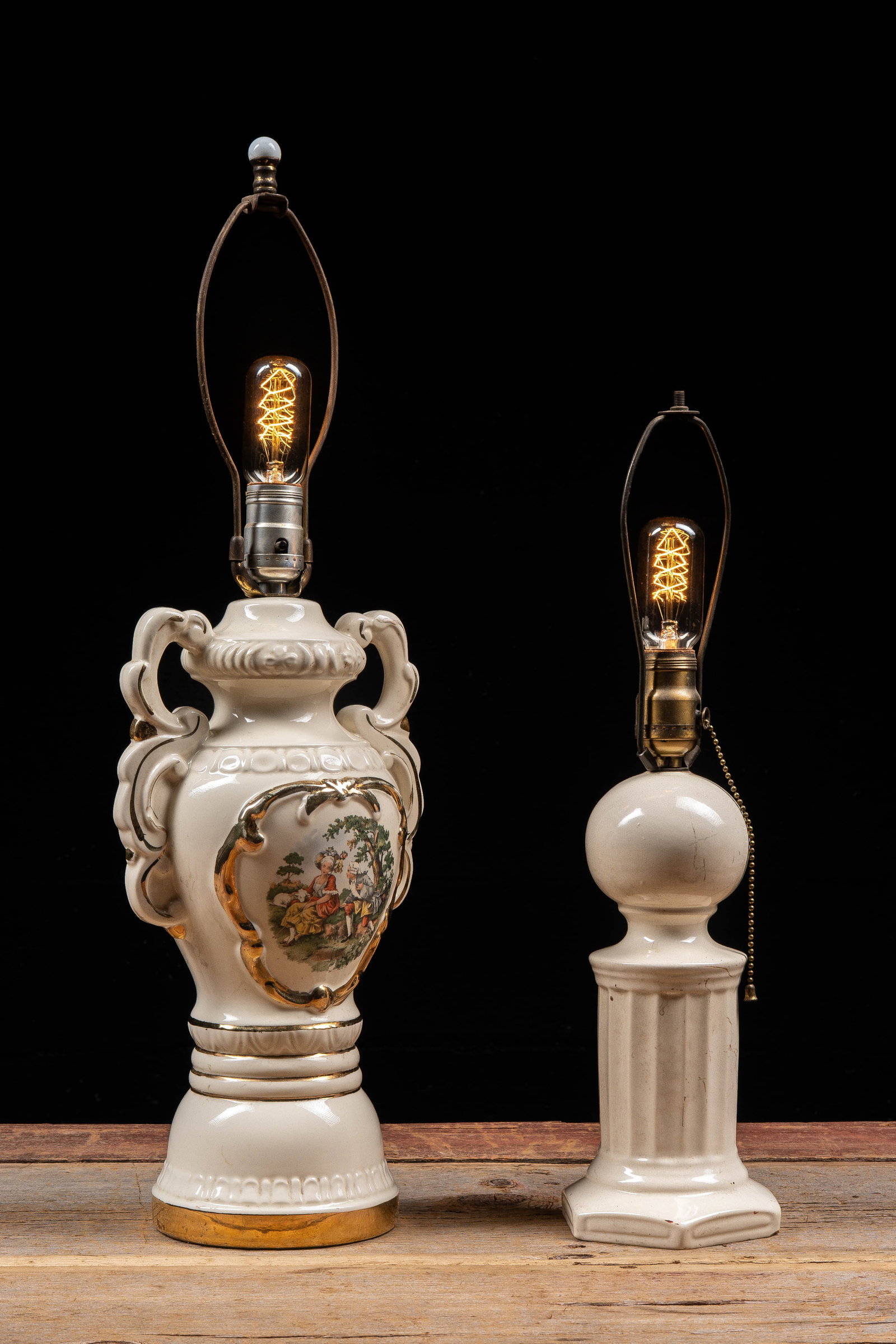 Two White Ceramic Table Lamps - 2