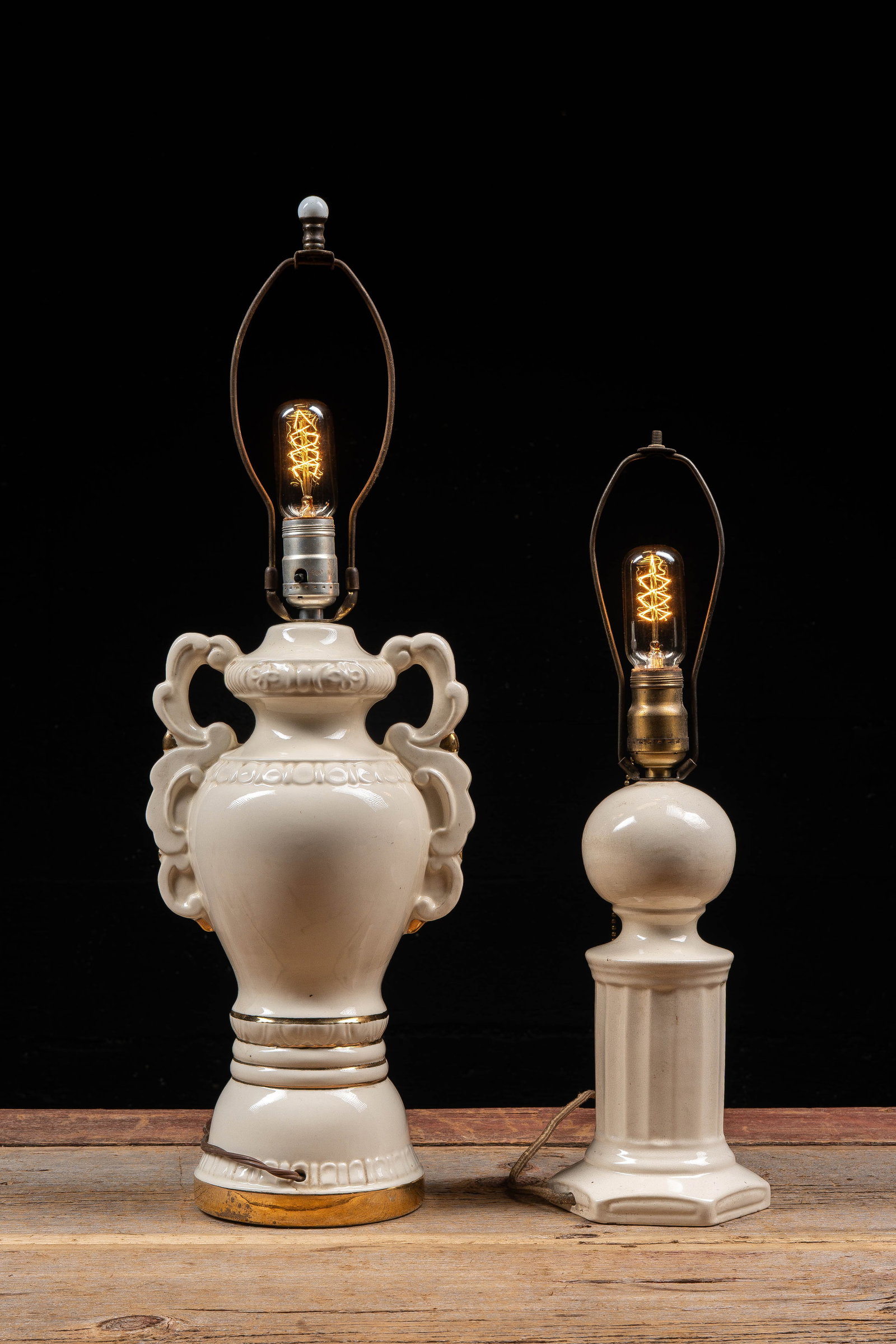 Two White Ceramic Table Lamps - 3