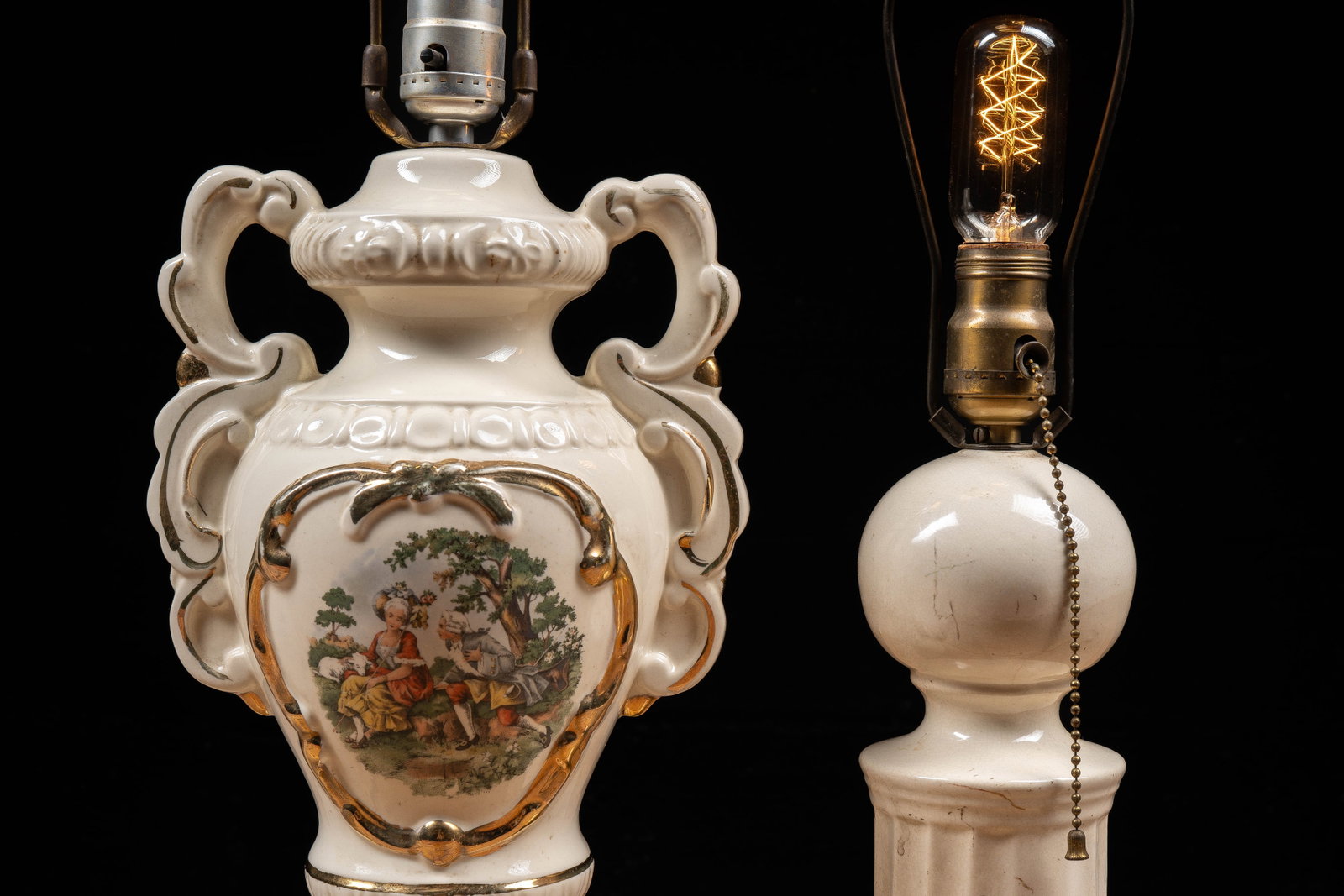 Two White Ceramic Table Lamps - 6