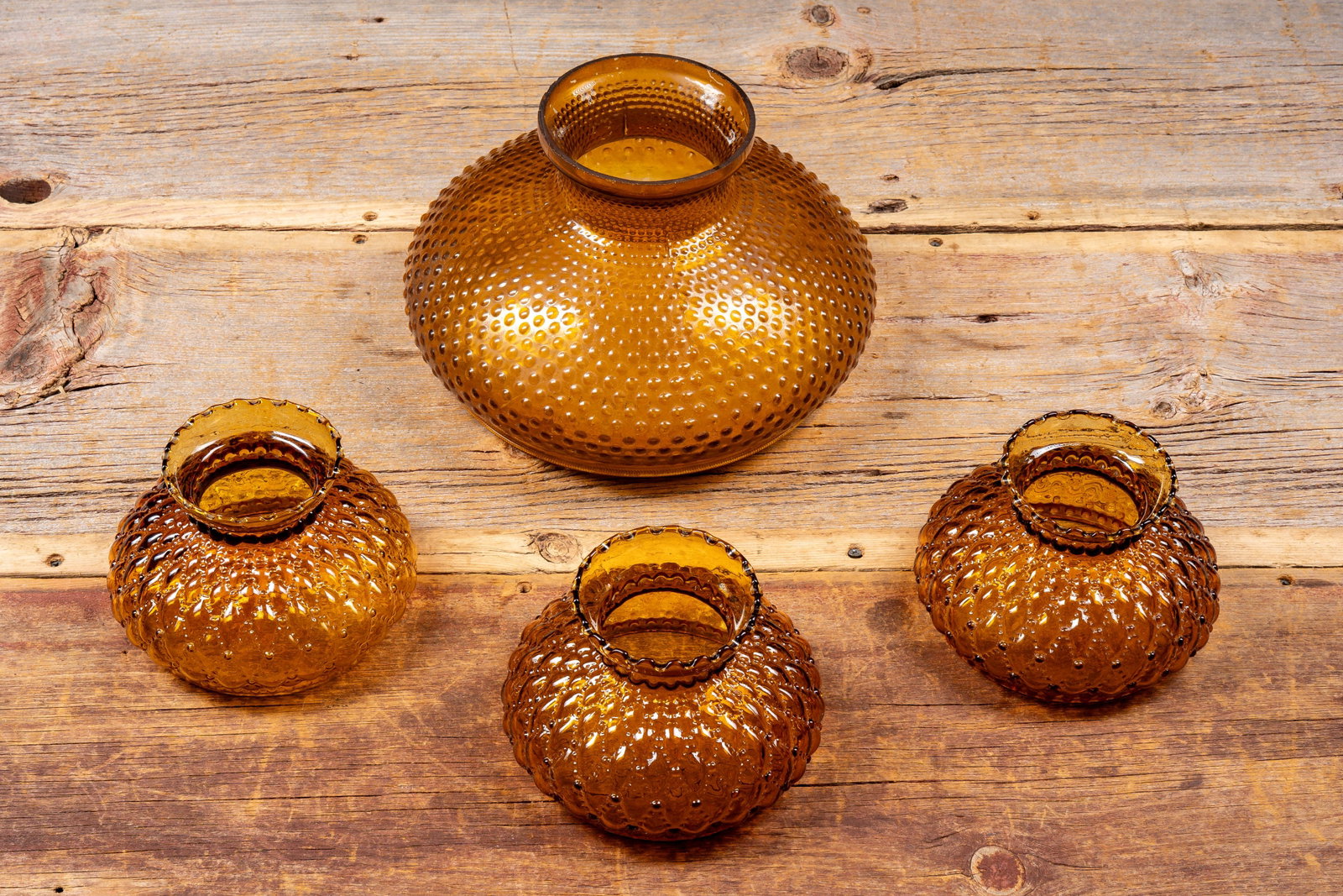 Lot of Mid-Century Amber Hobnail Glass Lamp Shades: **NOTE: Any shipping quotes provided on this screen or on your Live Auctioneers invoice are provided by Live Auctioneers. In-house shipping is available on all lots. For in-house shipping quotes, plea