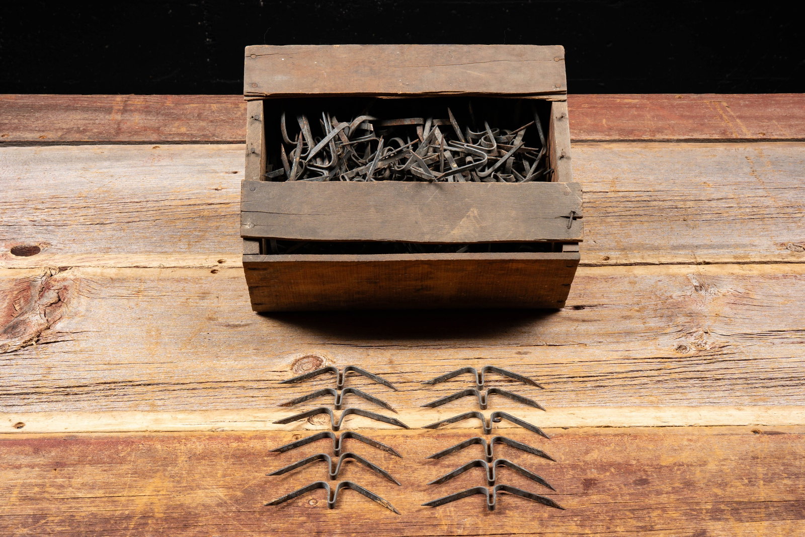 TOC Crate of Bain Bros. Agricultural Wire Anchors: **NOTE: Any shipping quotes provided on this screen or on your Live Auctioneers invoice are provided by Live Auctioneers. In-house shipping is available on all lots. For in-house shipping quotes, plea