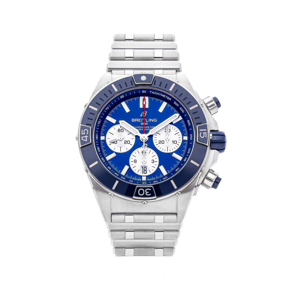 Breitling Super Chronomat B01 Auto Steel Mens Bracelet Watch Date AB0136161C1A1: Condition:Pre-ownedBrand:BreitlingMovement:AutomaticCase Size:44mmHour Markers:IndexWatch Shape:RoundCaseback:ExhibitionFeatures:Chronograph, Date, TachymeterGender:MenBand Material:Stainless SteelBan