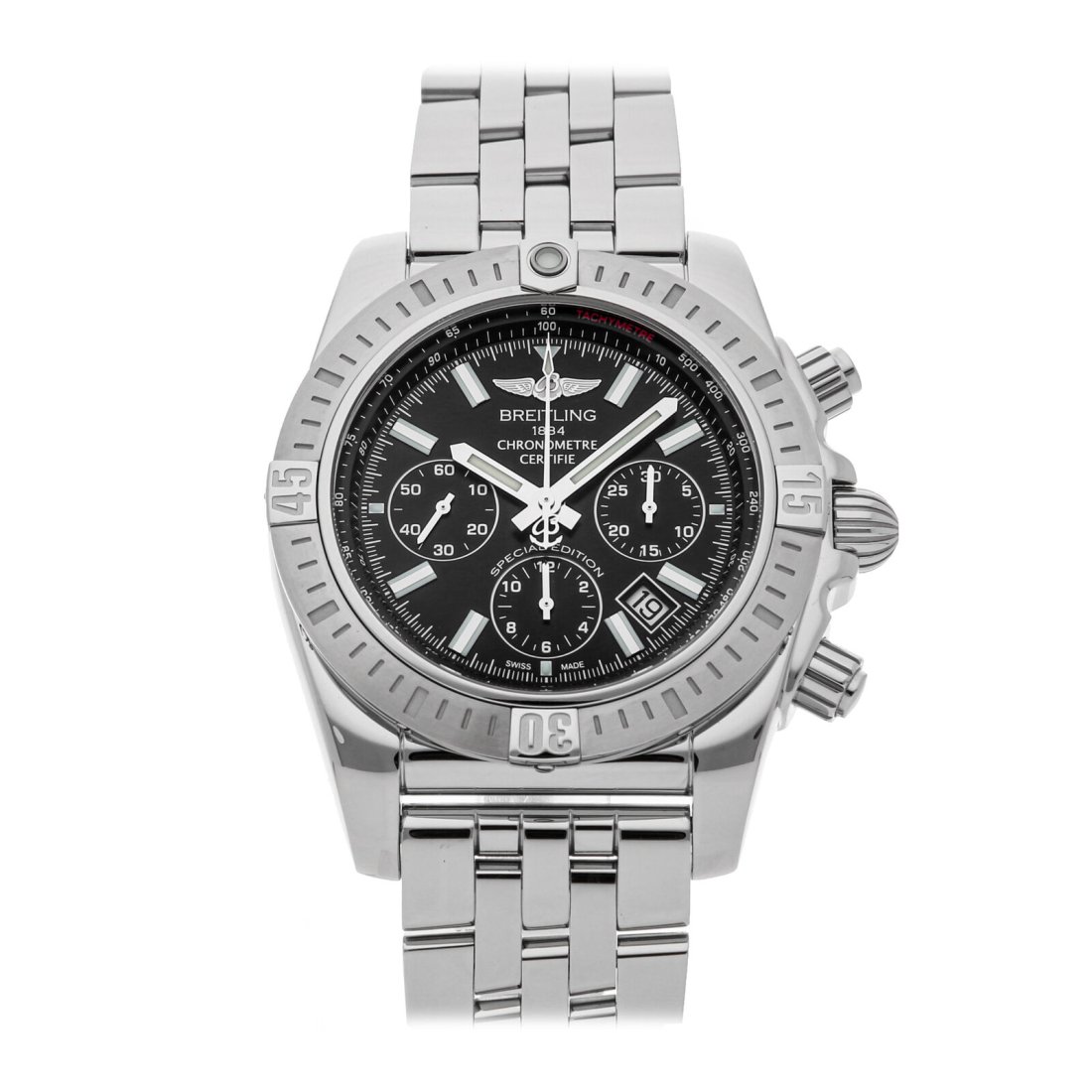 Breitling Chronomat B01 Chrono Auto Steel Mens Bracelet Watch Date AB0115111B1A1: Condition:Pre-ownedBrand:BreitlingMovement:AutomaticCase Size:44mmHour Markers:IndexWatch Shape:RoundCaseback:SolidFeatures:Chronograph, Date, TachymeterGender:MenBand Material:Stainless SteelBand Col