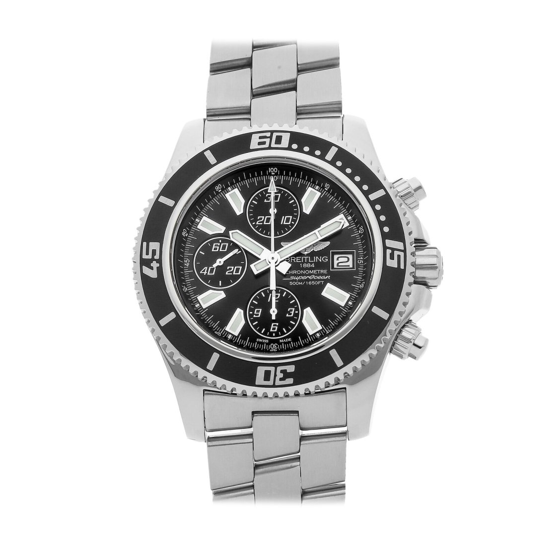 Breitling Superocean Automatic Steel Mens Bracelet Watch Date A1334102/BA84: Condition:Pre-ownedBrand:BreitlingMovement:AutomaticCase Size:44mmHour Markers:IndexWatch Shape:RoundCaseback:SolidFeatures:Chronograph, DateGender:MenBand Material:Stainless SteelBand Color:SilverBuc