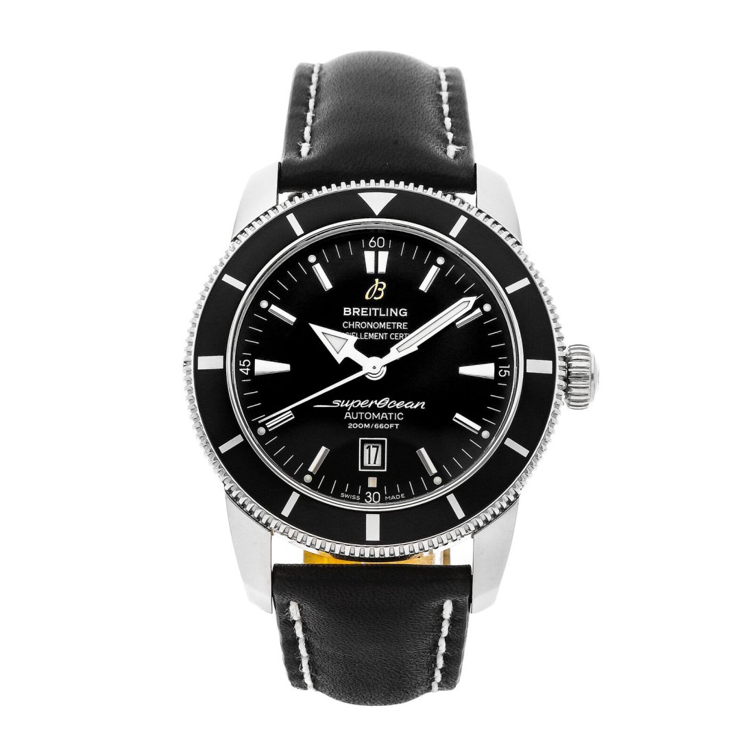 Breitling Superocean Heritage 46 Auto Steel Mens Strap Watch Date A1732024/B868: Condition:Pre-ownedBrand:BreitlingMovement:AutomaticCase Size:46mmHour Markers:IndexWatch Shape:RoundCaseback:SolidFeatures:DateGender:MenBand Material:LeatherBand Color:BlackBuckle Type:Tang BuckleSt