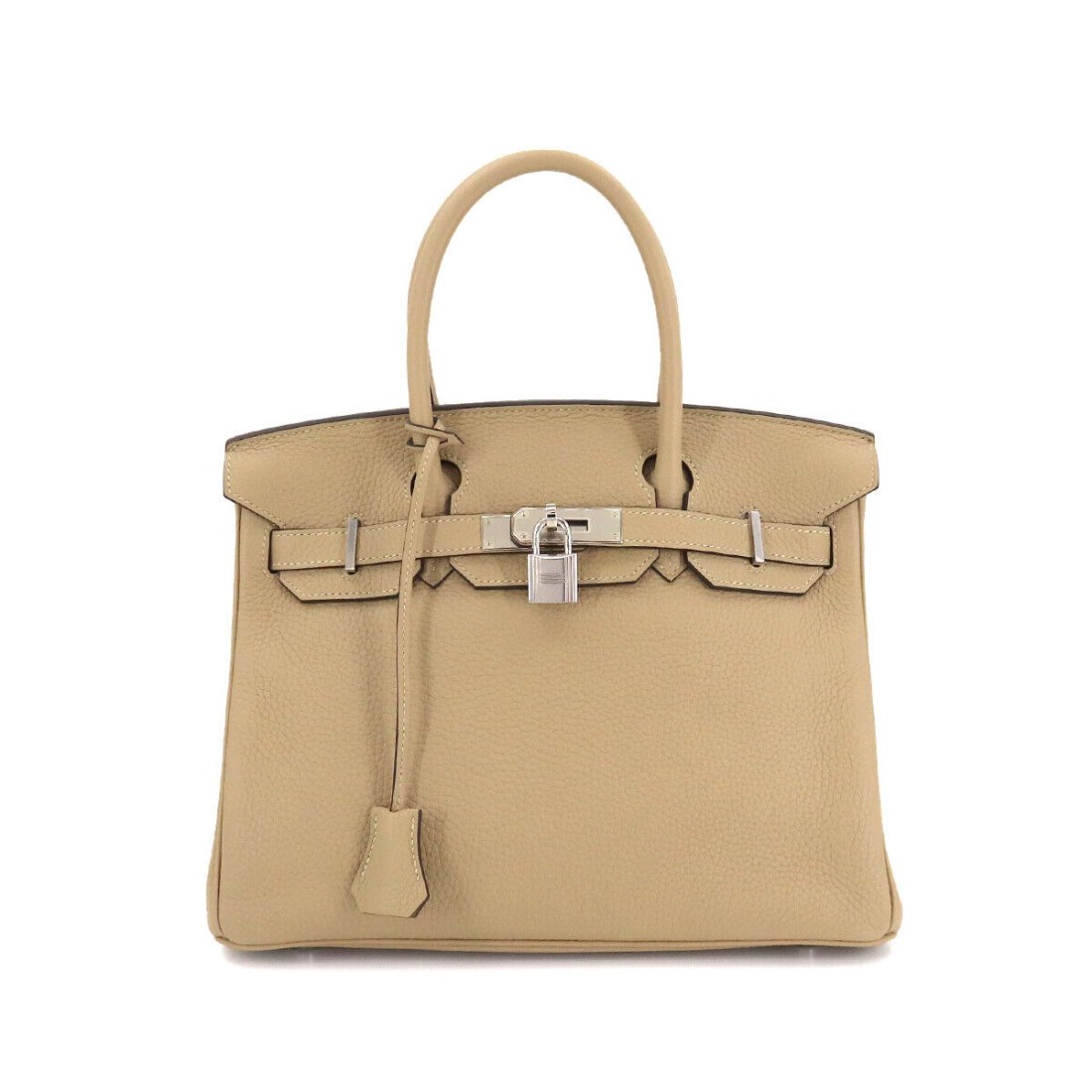 HERMES Birkin 30 Hand Bag Taurillon Clemence Trench Purse: Condition:Pre-owned Brand:HERMES Style:Hand Bag Exterior Material:Taurillon Clemence Exterior Color:Trench Department:Women Size W:11.81 inch Size H:9.45 inch Size D:5.91 inch Handl:10.6inch (27cm)