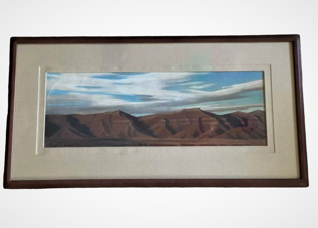ED MELL BOOK CLIFFS PASTEL ON PAPER PAINTING 17X32 (1 of 6)