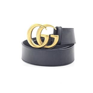 Gucci Double G Wide Leather Belt Pearl Buckle 1.5 Width Black in