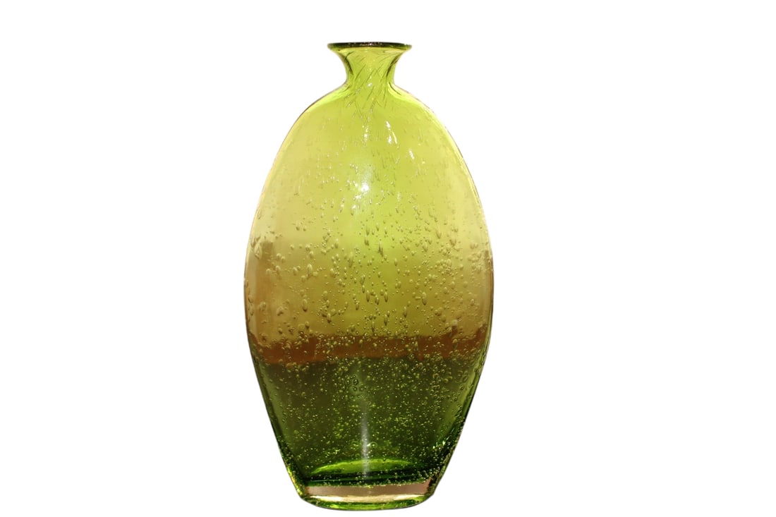 A Green Controlled Bubble Glass Vase: 9 1/2" or 24.3cm tall