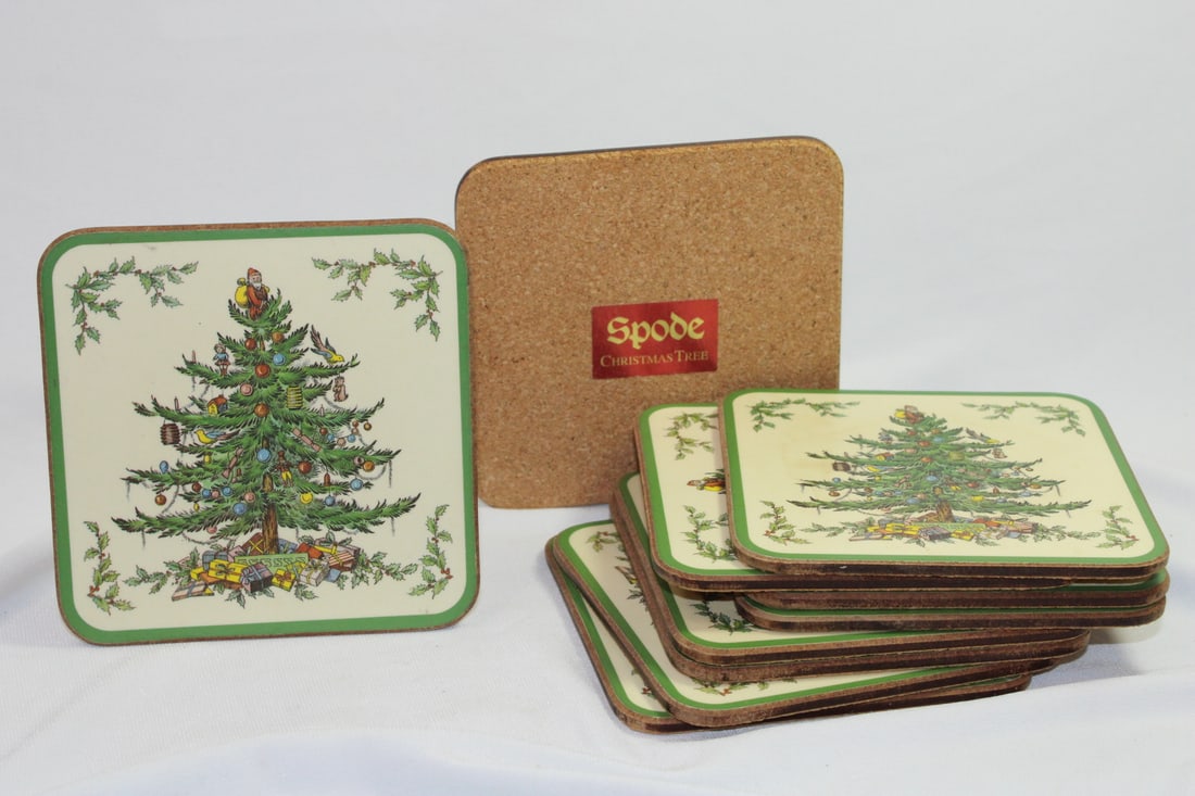Lot of 10 Spode Coasters: wooden/cork - 4" x 4" square