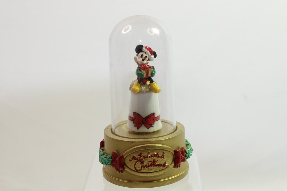 Disney's Mickey Mouse Thimble: An Enchanted Christmas - porcelain thimble - in domed stand - in overall: 4" tall - thimble only is 2" tall