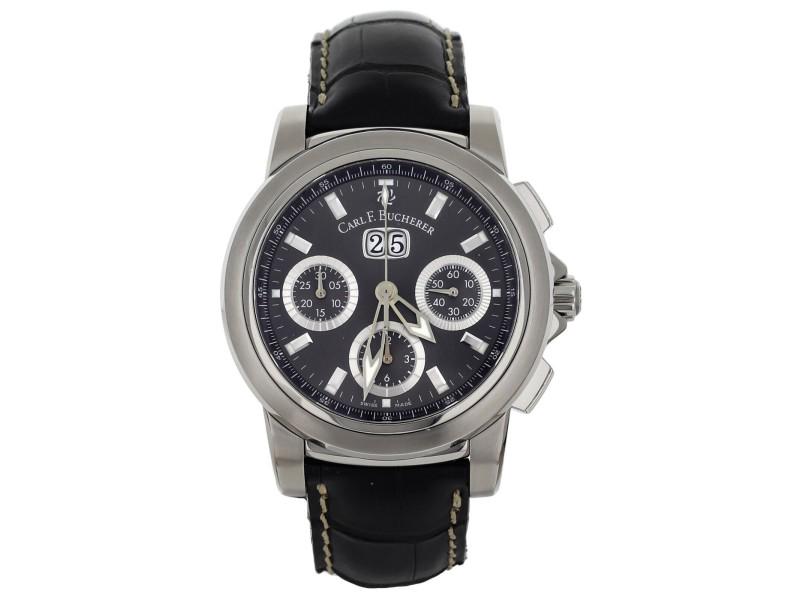 Carl F. Bucherer Patravi Big Date Chronograph Black Dial Alligator Watch: Carl F. Bucherer Patravi Big Date Chronograph Black Dial Alligator Watch **** SKU No: 304617160550-E **** Brand: Carl F. Bucherer **** Condition: Pre-Owned **** Model: Carl F. Bucherer Patravi **** Ca