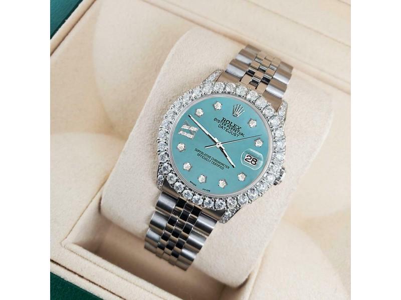 Rolex Datejust 31mm 2.95ct Bezel/Lugs/Turquoise Roman IX Star Dial Midsize Watch (1 of 3)