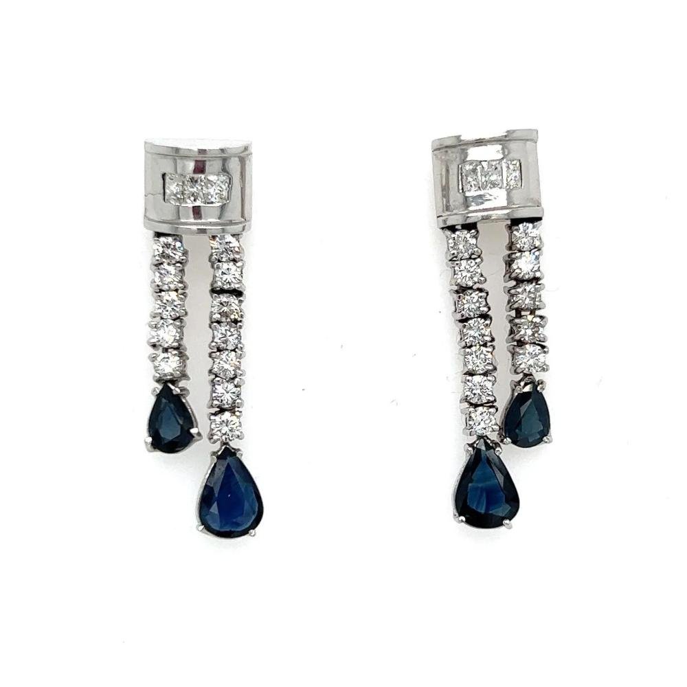 Platinum Diamond Sapphire Drop Earring (1 of 1)