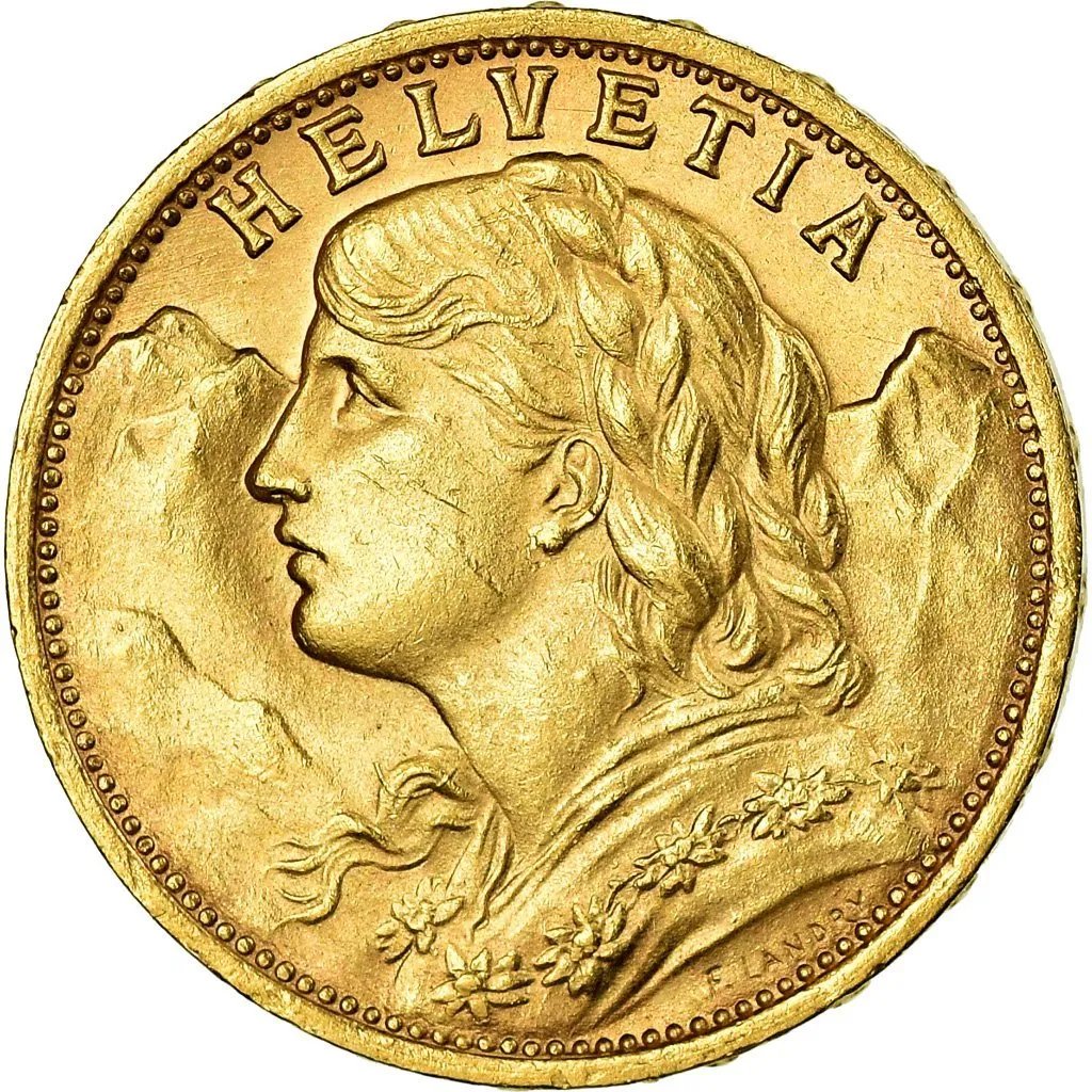 1927 B Switzerland 20 Francs Gold Coin: 1927 B Switzerland 20 Francs Gold Coin Est:$ 500 700