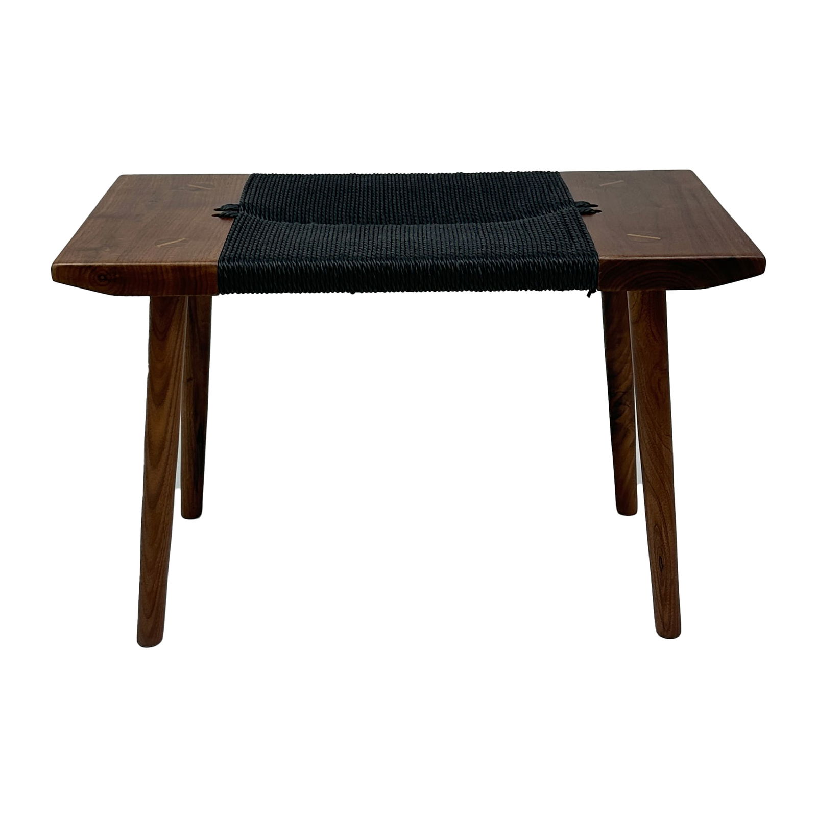 American Walnut Bora Bora Short Bench W/ Black Papercord: Maker: Organic Modernism Title: American Walnut Bora Bora Short Bench W/ Black Papercord Material: Walnut Style: Mid-Century Modern, Contemporary Design Description: The American Walnut Bora Bora Ben