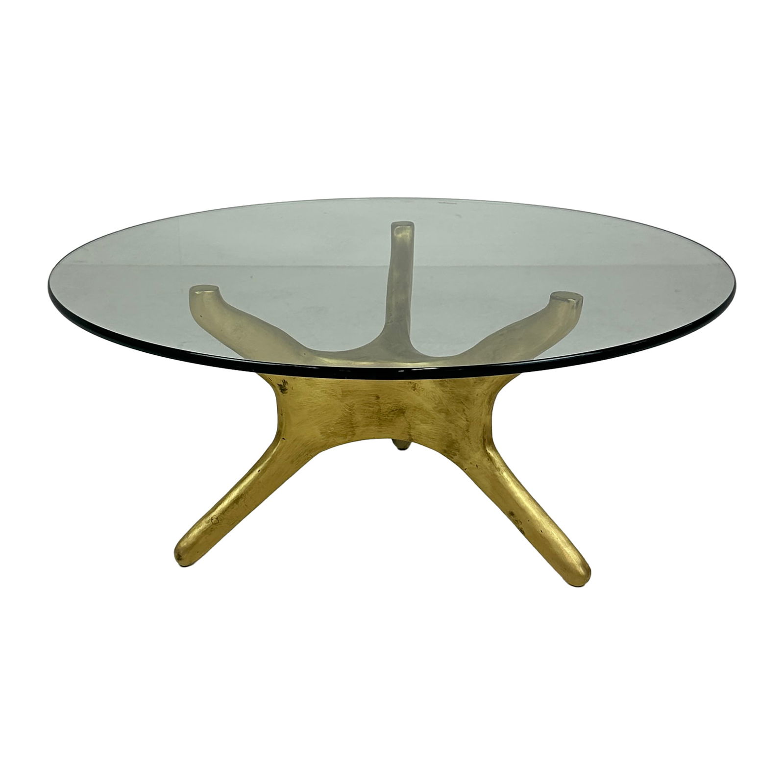 Okto Brass Coffee Table W/ Glass Top: Maker: Organic Modernism Title: Okto Brass Coffee Table W/ Glass Top Material: Brass Style: Mid-Century Modern, Contemporary Design Description: The Okto Brass Coffee Table with Glass Top is a striki