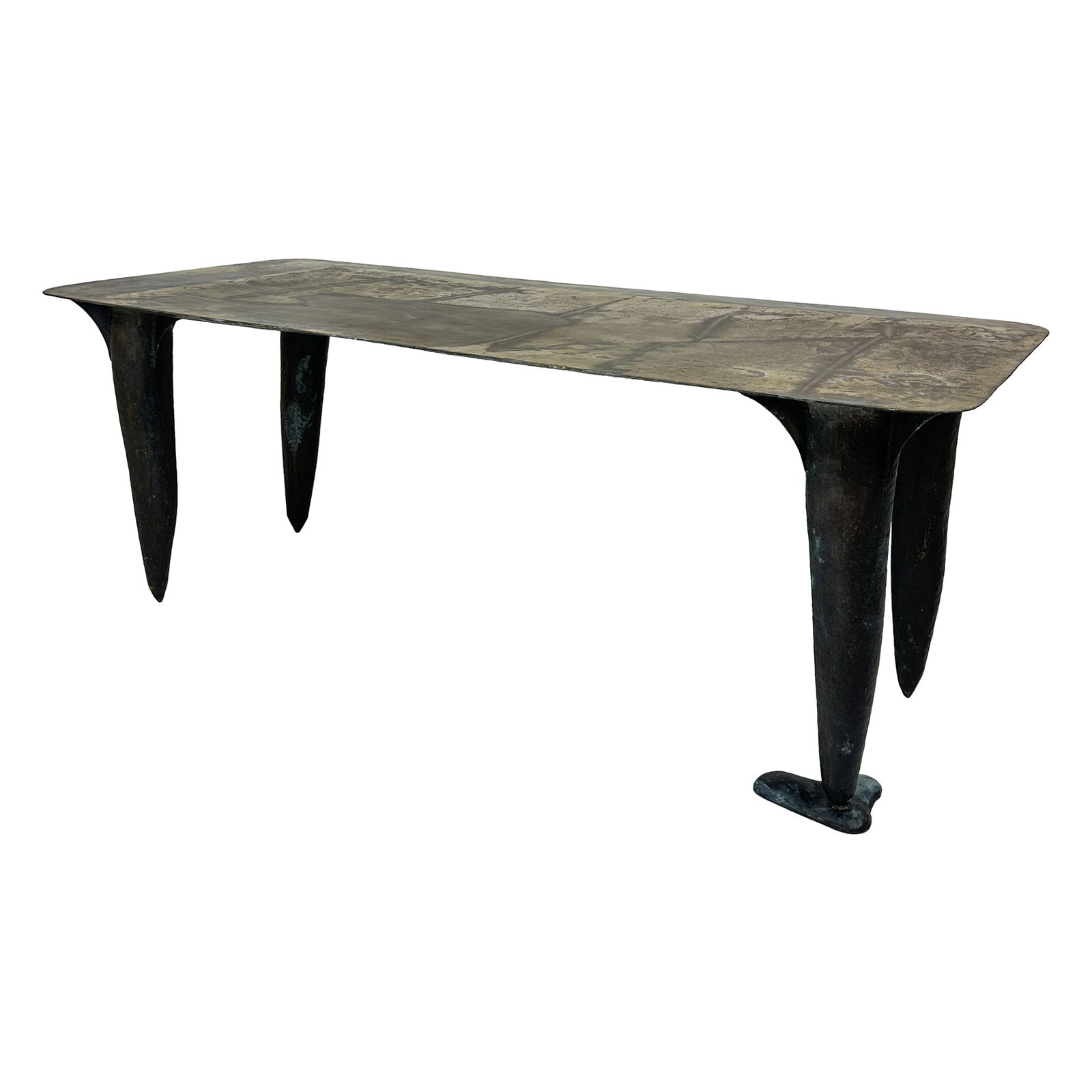 Cast Metal Dining Table: Maker: Organic Modernism Title: Cast Metal Dining Table Style: Mid-Century Modern, Contemporary Design Description: A bold and sculptural dining table with a distinctive brutalist design, standing 30