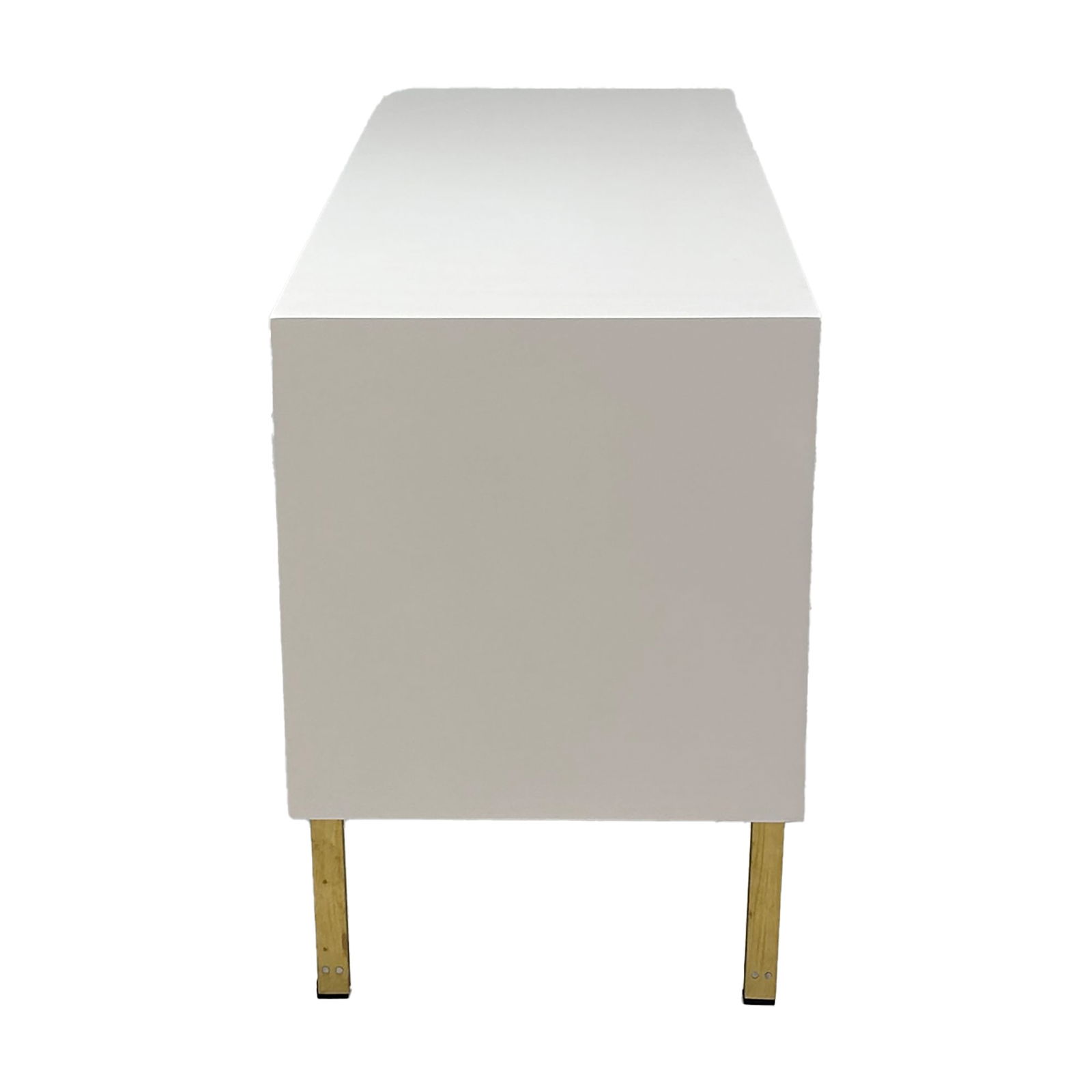 Mid-Century Style Low Media Cabinet with Brass Legs: Maker: Organic Modernism Title: Mid-Century Style Low Media Cabinet with Brass Legs Material: Brass Style: Mid-Century Modern, Contemporary Design Description: A sleek and modern low-profile media co