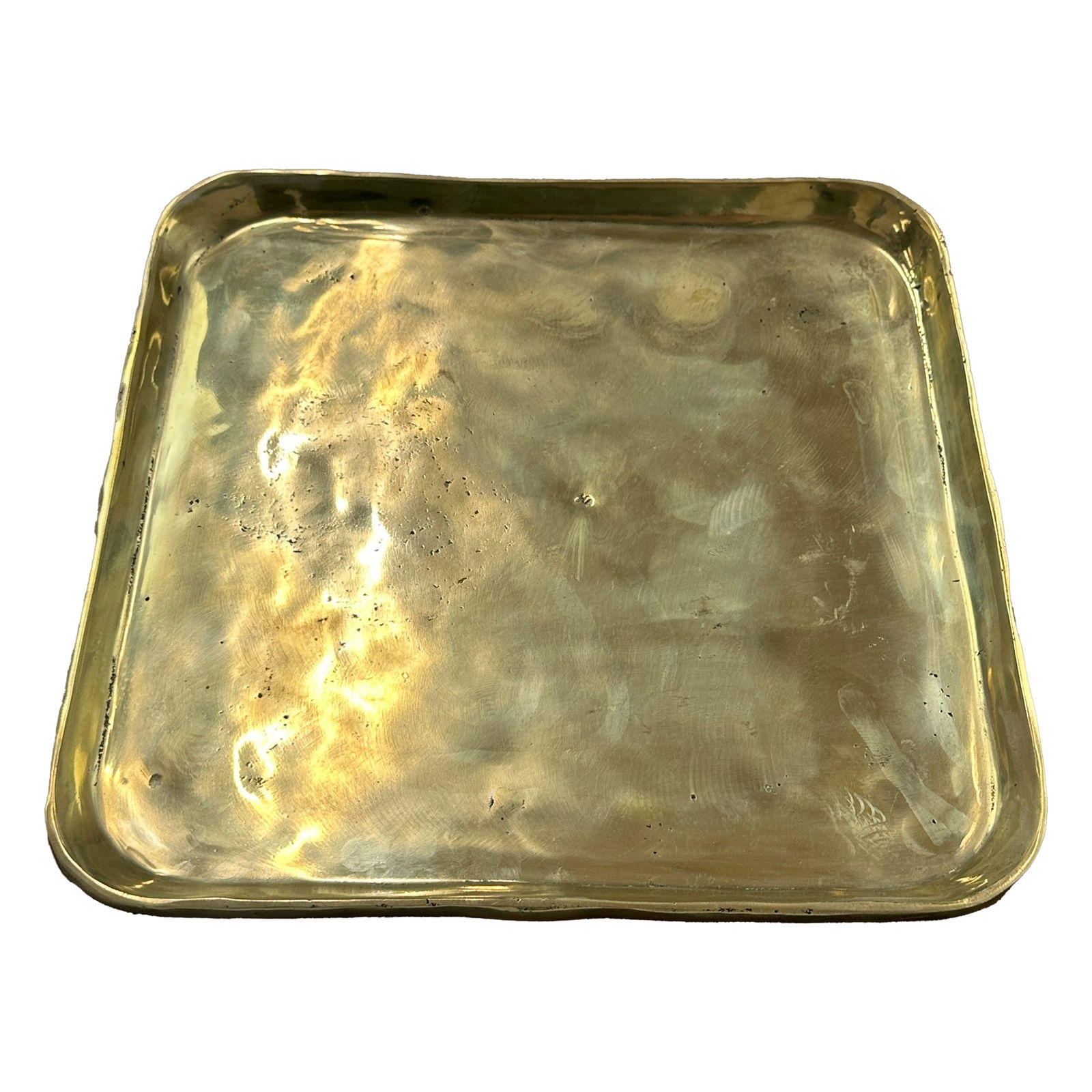Brass Display Tray: Maker: Organic Modernism Title: Brass Display Tray Material: Brass Style: Mid-Century Modern, Contemporary Design Description: A beautiful square brass tray featuring soft, rounded corners and a gent