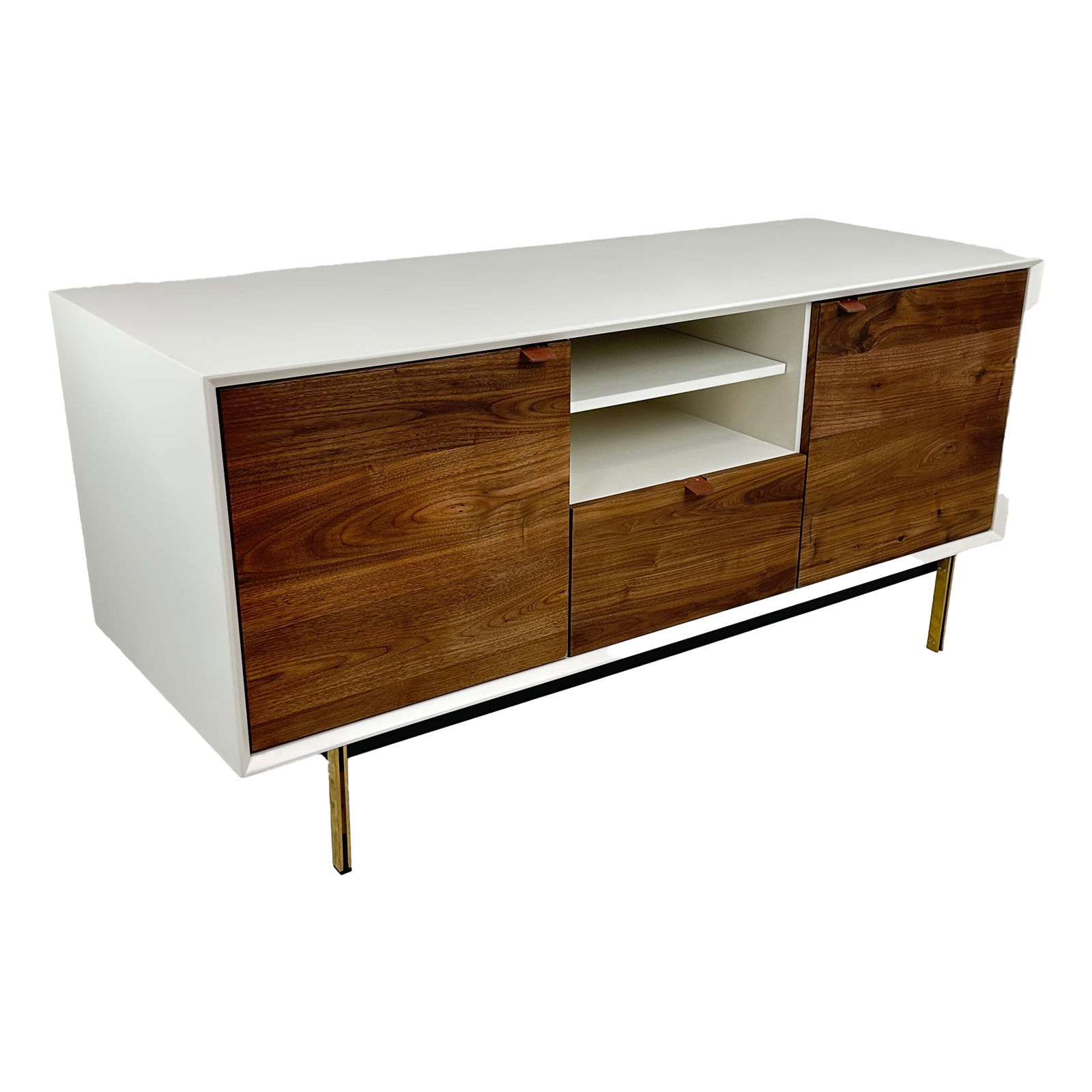Sienna Tv Console: Maker: Organic Modernism Title: Sienna Tv Console Style: Mid-Century Modern, Contemporary Design Description: The Sienna TV Console features a refined mid-century design with a white lacquered exterio