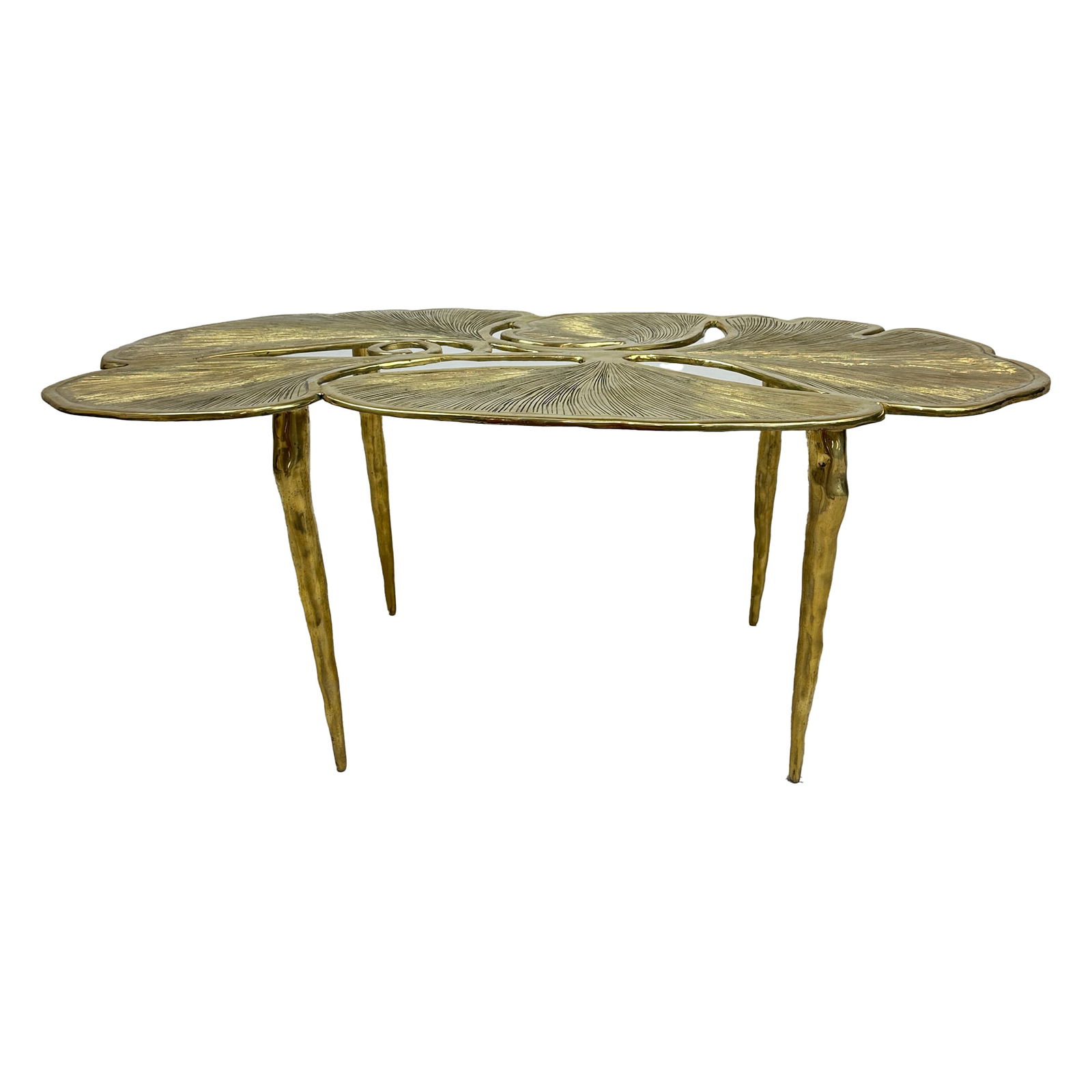 Santa Clara Brass Coffee Table: Maker: Organic Modernism Title: Santa Clara Coffee Table Style: Mid-Century Modern, Contemporary Design Description: The Santa Clara Coffee Table is a stunning statement piece that brings organic beau