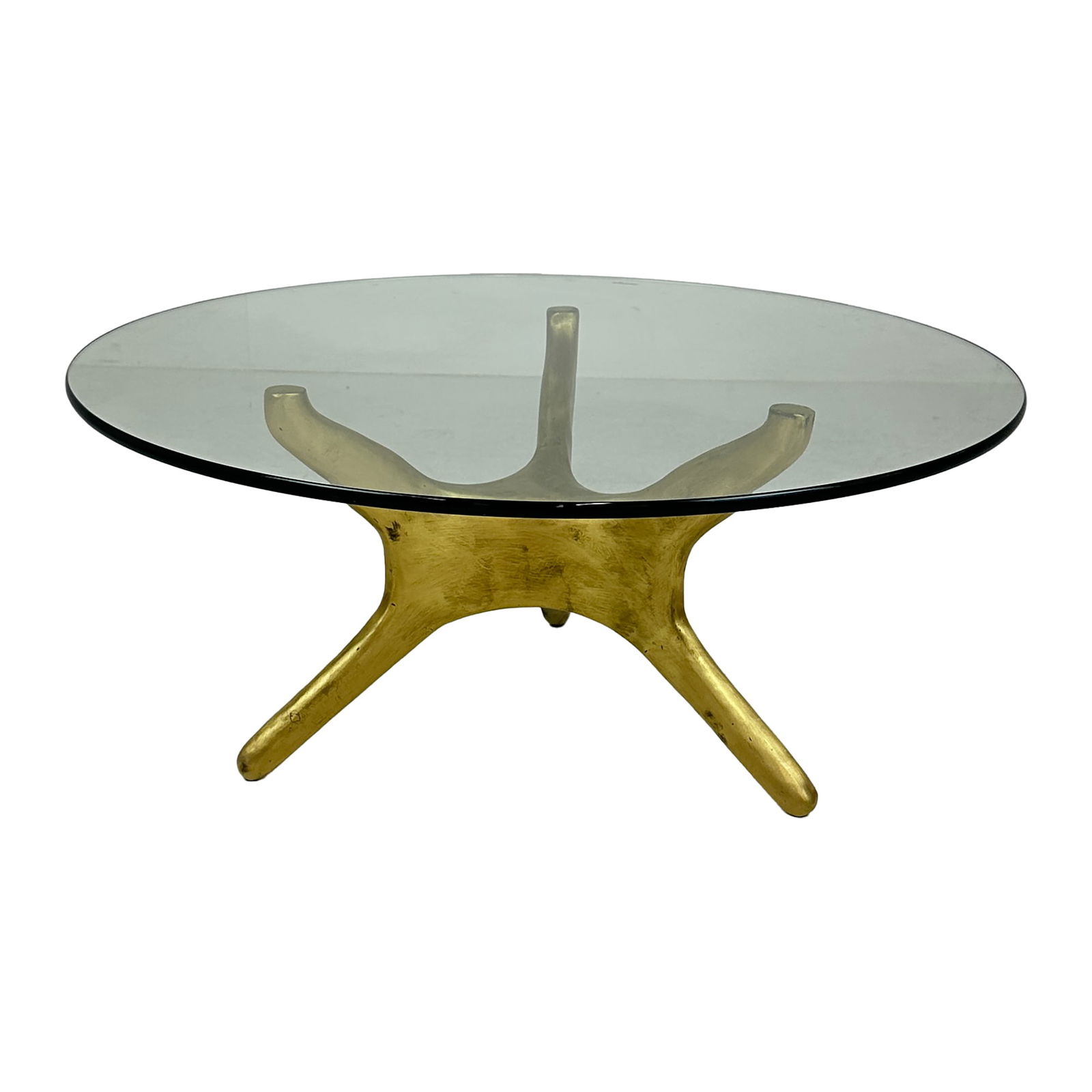 Okto Brass Coffee Table W/ Glass Top: Maker: Organic Modernism Title: Okto Brass Coffee Table W/ Glass Top Material: Brass Style: Mid-Century Modern, Contemporary Design Description: The Okto Brass Coffee Table with Glass Top is a striki