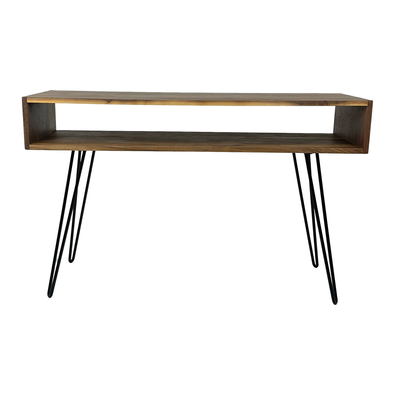 Modern Entry Table with Hairpin Legs and Storage: Maker: Organic Modernism Title: Modern Entry Table with Hairpin Legs and Storage Style: Mid-Century Modern, Contemporary Design Description: A sleek and functional console table blending mid-century s