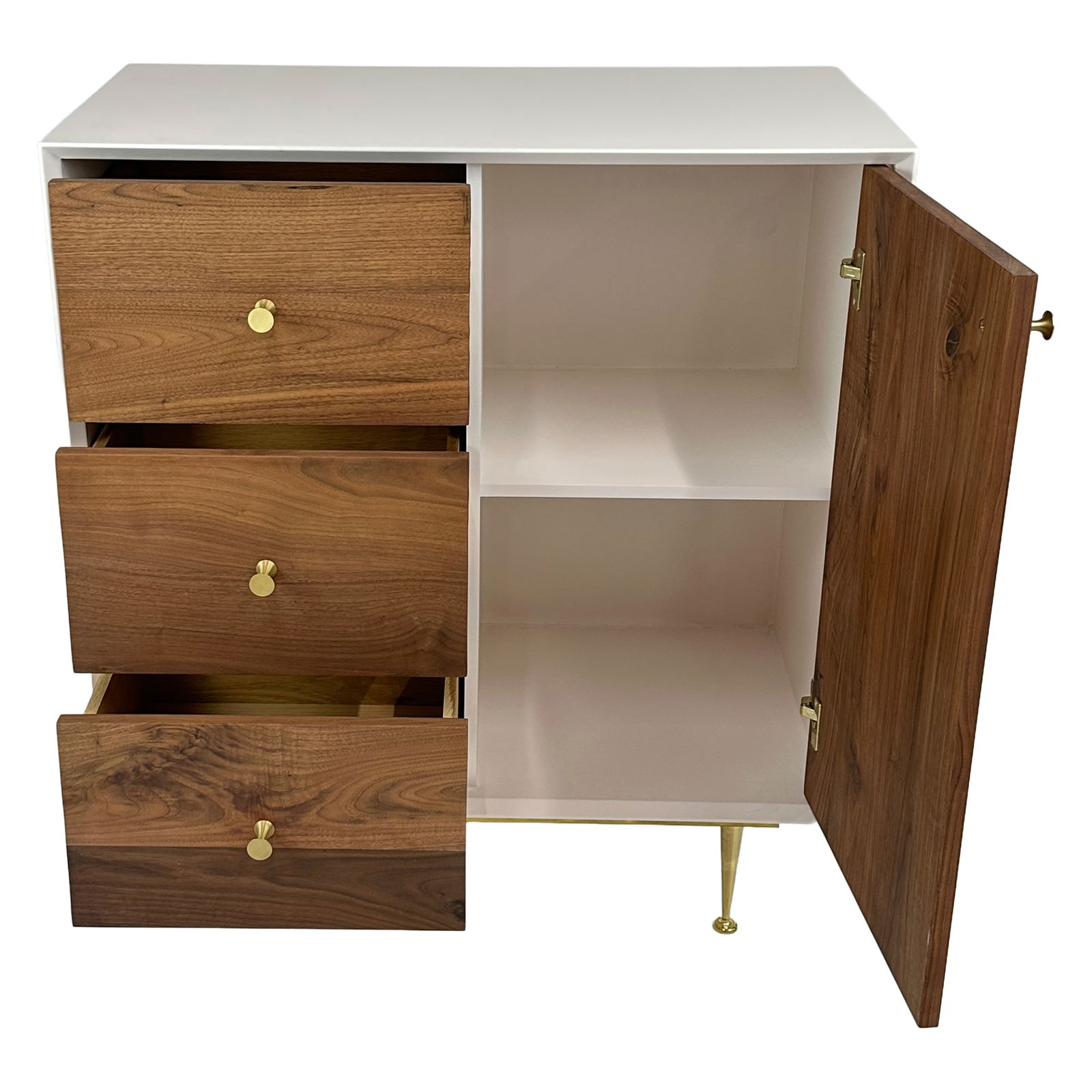 Deco Wooden Cabinet: Maker: Organic Modernism Title: Deco Wooden Cabinet Style: Mid-Century Modern, Contemporary Design Description: The Deco Cabinet showcases a modern-meets-mid-century aesthetic with its sleek white lac