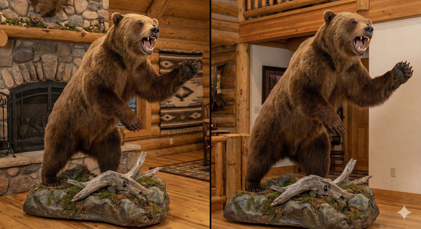 taxidermy bear in rock: Taxidermy rabbit mounted on a bark display base. Rabbit features is characteristic brown fur. Displayed in a lying down position. Rabbit is in good condition.