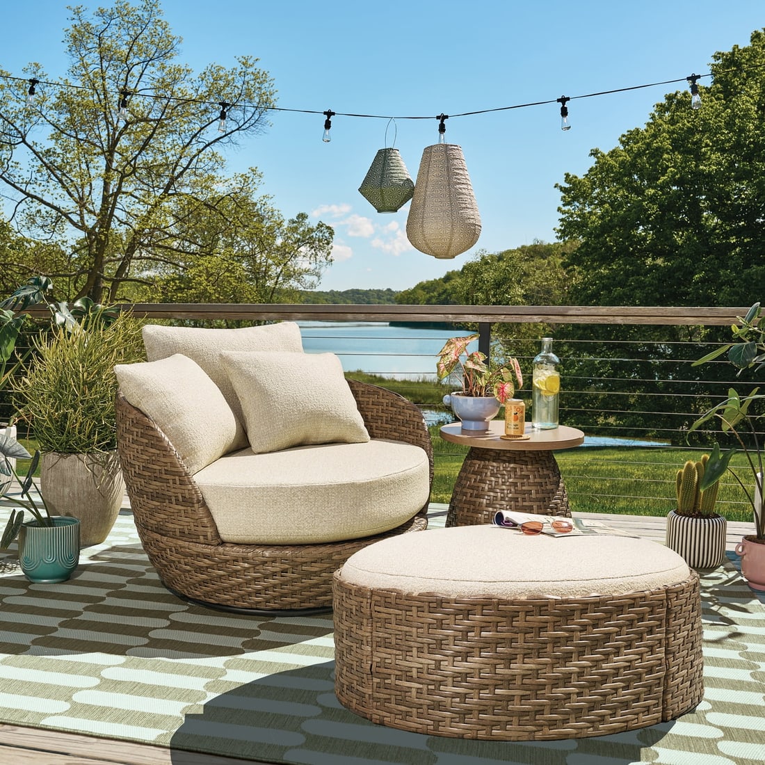 Outdoor Patio Set: A 3-piece weather-resistant patio set including two chairs and a small table.