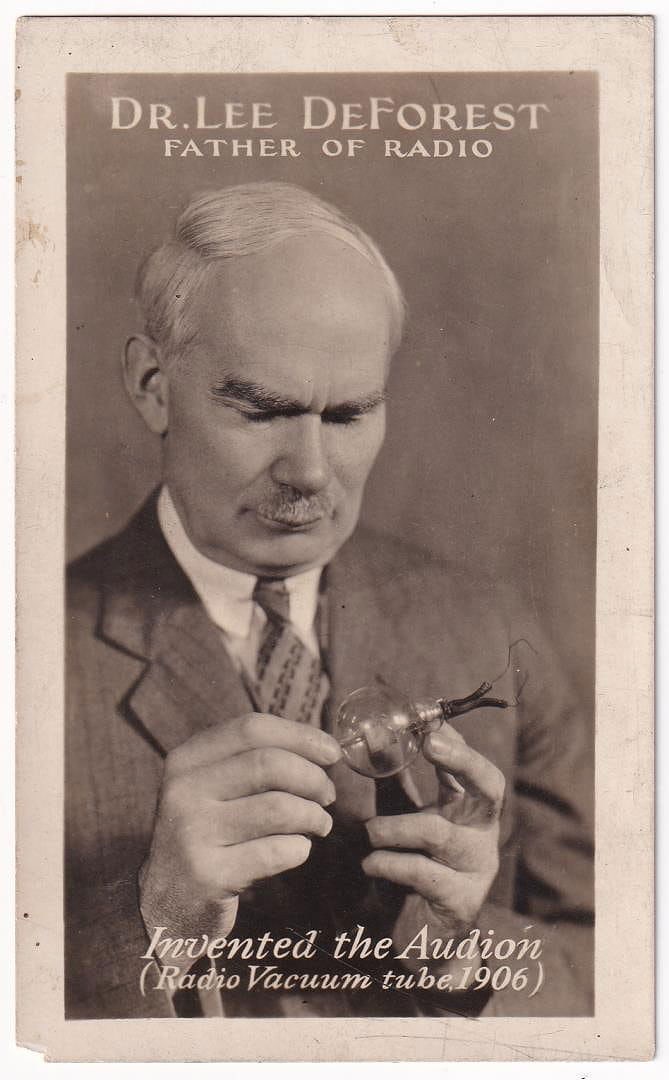 Dr Lee DeForest Father of Radio RPPC Postcard: Also known as the Father of Radio. Lee de Forest (born August 26, 1873, Council Bluffs, Iowa, U.S. died June 30, 1961, Hollywood, California) was an American inventor of the Audion vacuum tube, which 