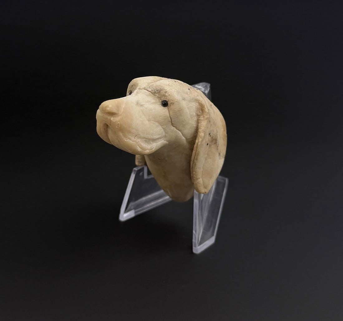 Carved Alabaster Bloodhound Head: 2 1/4" by 2 1/4" by 1 1/4".