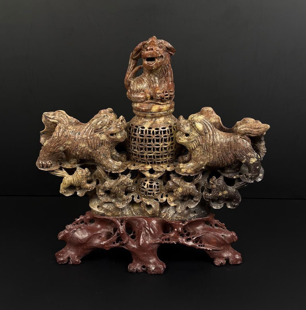 Chinese Soapstone Censer Incense Burner: 12" by 11 3/4" by 4 5/8"